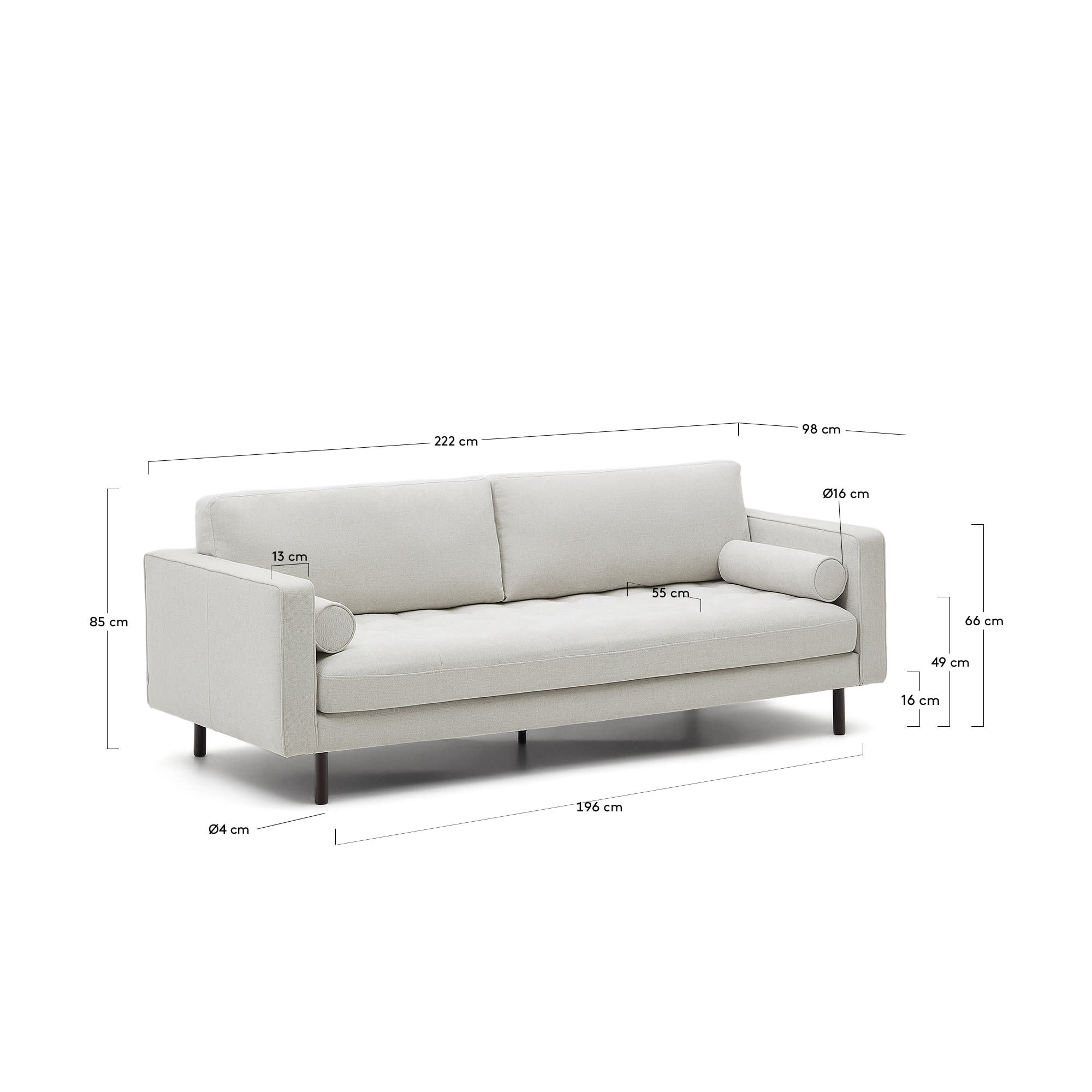 Debra 3-Sitzer-Sofa mit Bezug in perlfarbener Chenille Beine Wenge-Finish 222 cm in Grau präsentiert im Onlineshop von KAQTU Design AG. 3er Sofa ist von Kave Home