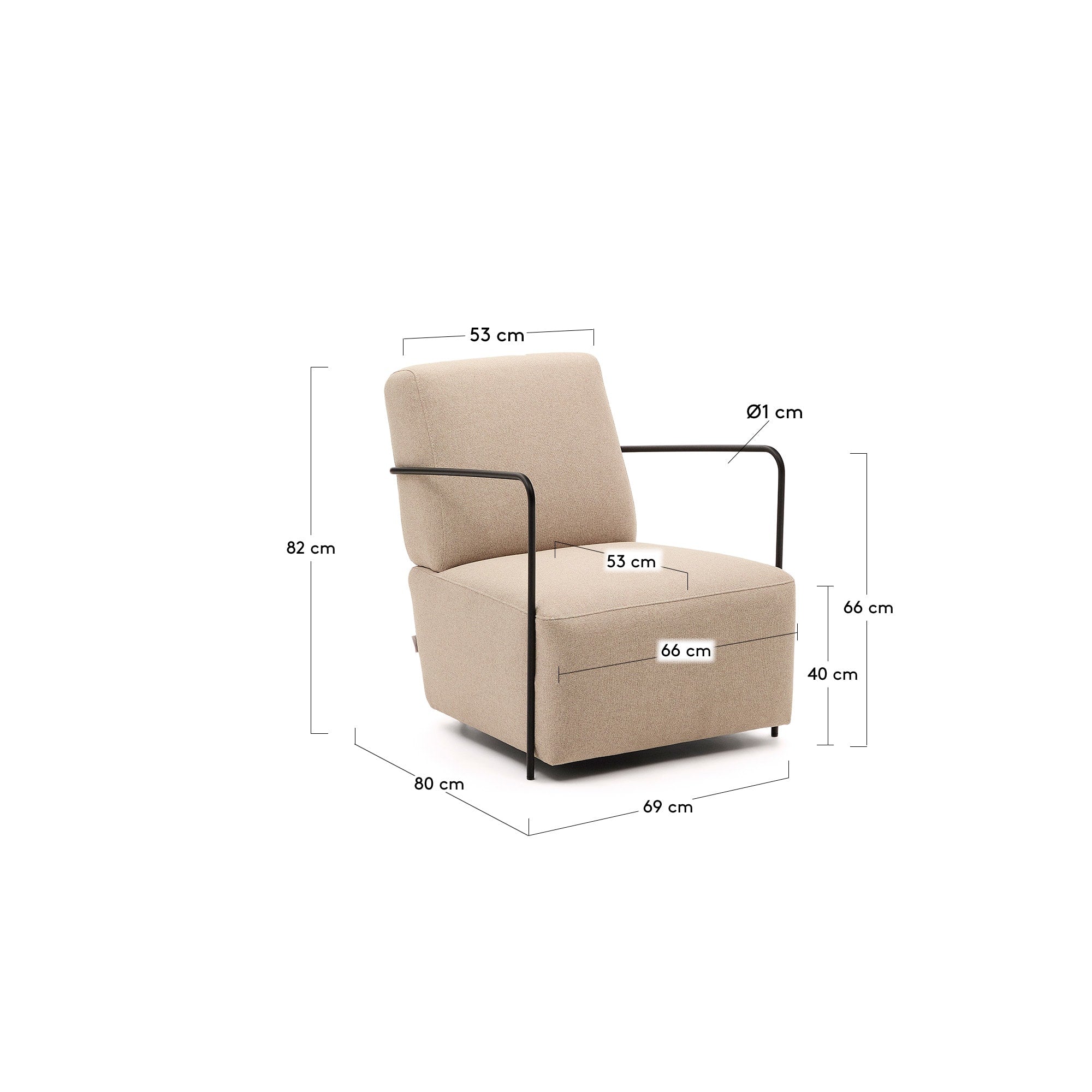 Sessel Gamer in Grün und Metall mit mattschwarzer Lackierung in Beige präsentiert im Onlineshop von KAQTU Design AG. Sessel ist von Kave Home