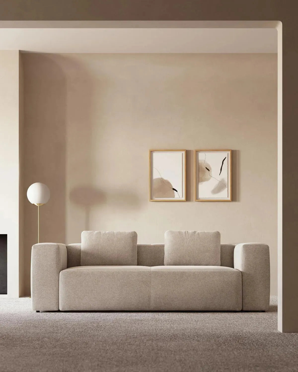 Kave Home Blok Sofa: 240 cm, modernes Design in sanftem Beige.