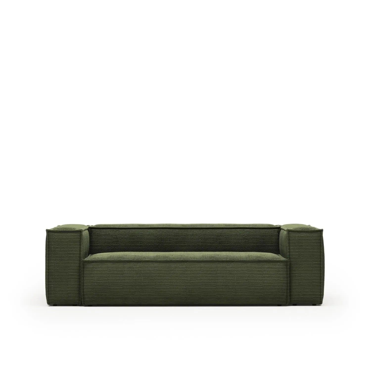 3D-Modell eines eleganten, grünen Cord-Sofas von Kave Home, 240 cm breit, ideal für stilvolle Wohnzimmer.