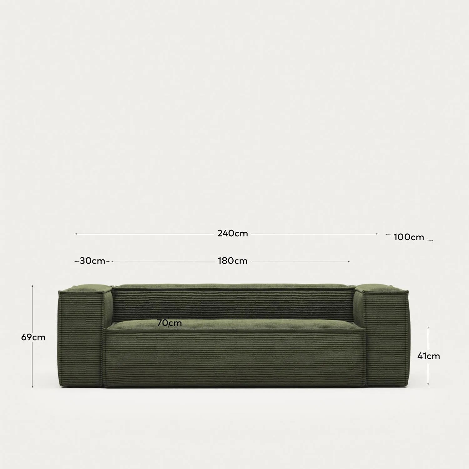 Blok 3-Sitzer-Sofa breiter Cord grün 240 cm in Grün präsentiert im Onlineshop von KAQTU Design AG. 3er Sofa ist von Kave Home