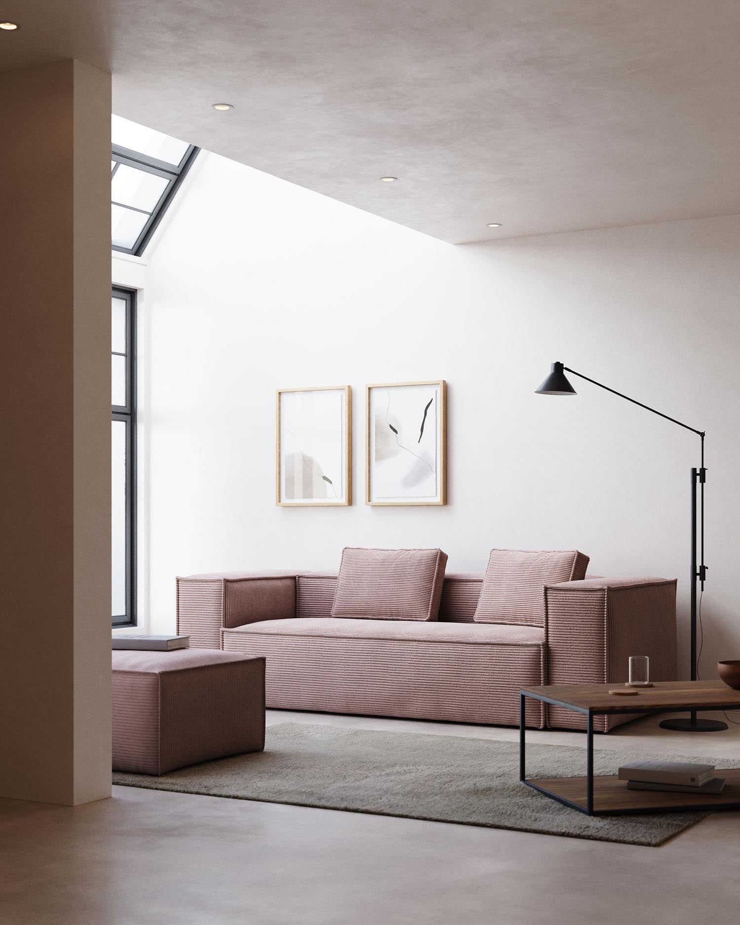 Blok 3-Sitzer-Sofa breiter Cord rosa 240 cm in Rosa präsentiert im Onlineshop von KAQTU Design AG. 3er Sofa ist von Kave Home