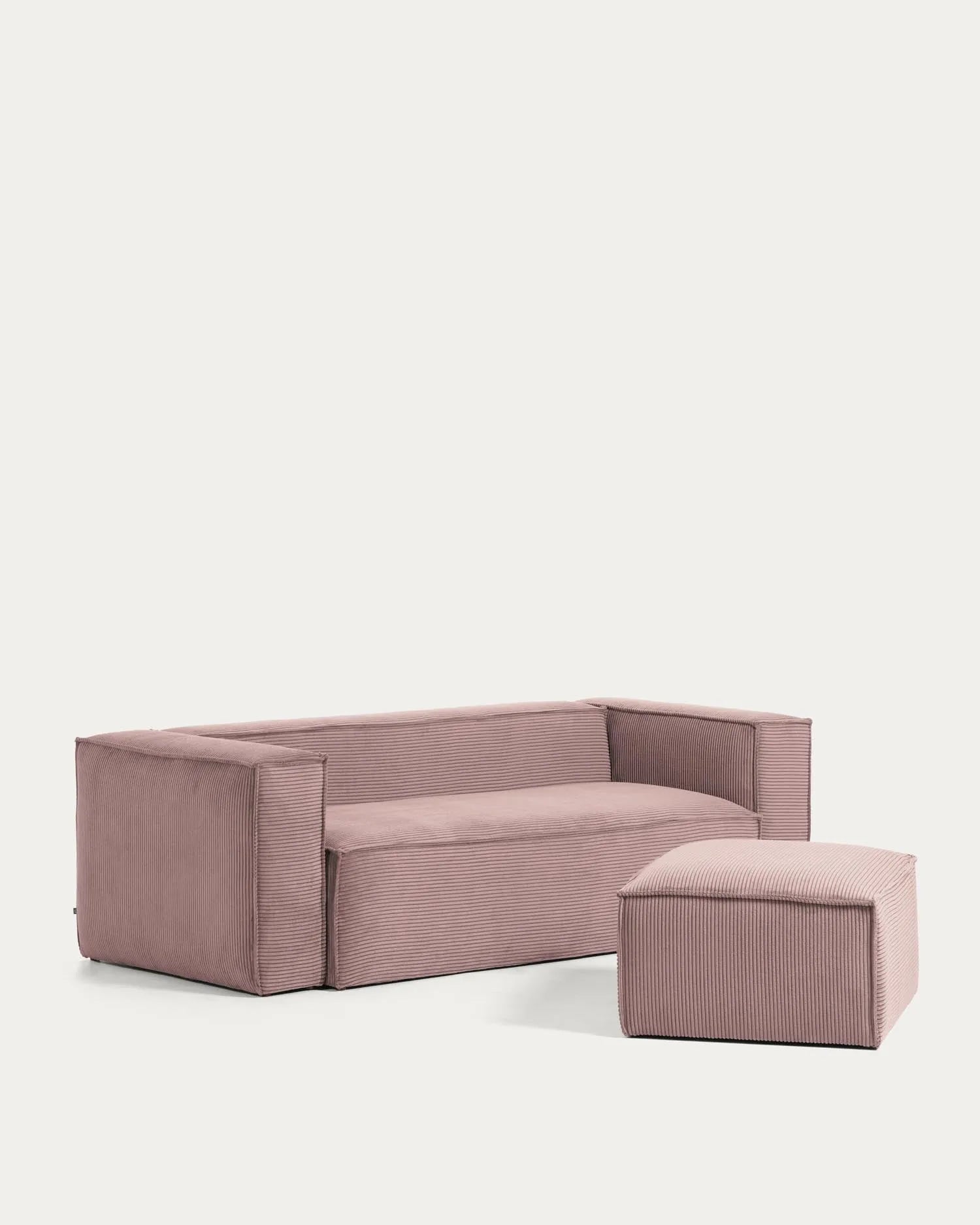 Elegantes 3-Sitzer-Sofa in rosa Cord, 240 cm breit, vereint Komfort und Stil für vielseitige Wohnräume.