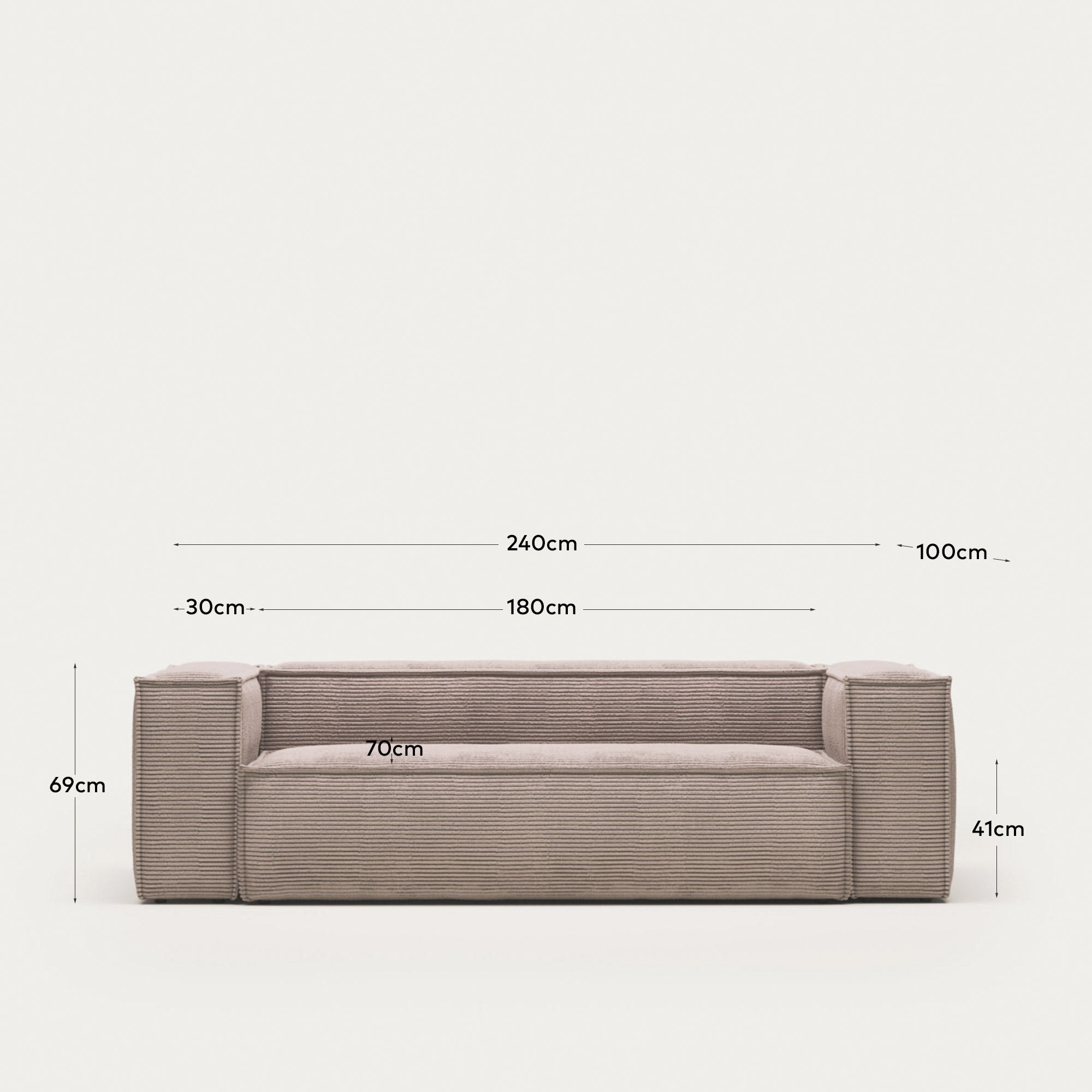 Blok 3-Sitzer-Sofa breiter Cord rosa 240 cm in Rosa präsentiert im Onlineshop von KAQTU Design AG. 3er Sofa ist von Kave Home