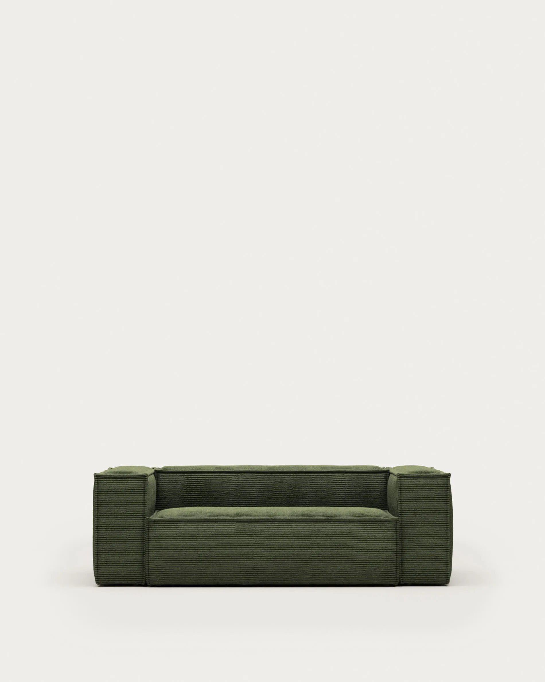 3D-Modell eines eleganten, grünen 2-Sitzer-Sofas aus Cord, 210 cm, FSC-zertifiziert, stilvoll und nachhaltig.