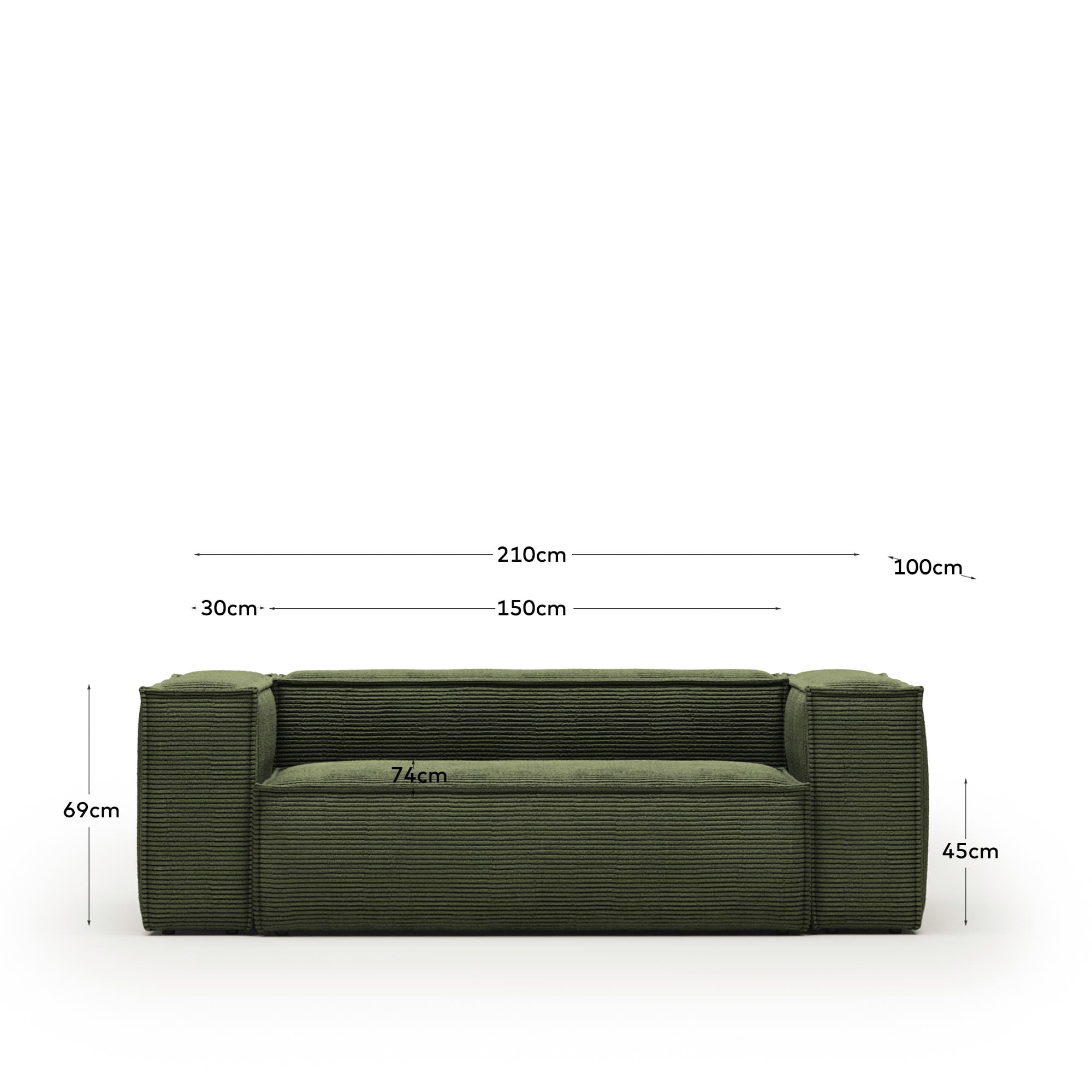 Blok 2-Sitzer-Sofa breiter Cord grün 210 cm FSC Mix Credit in Grün präsentiert im Onlineshop von KAQTU Design AG. 2er Sofa ist von Kave Home