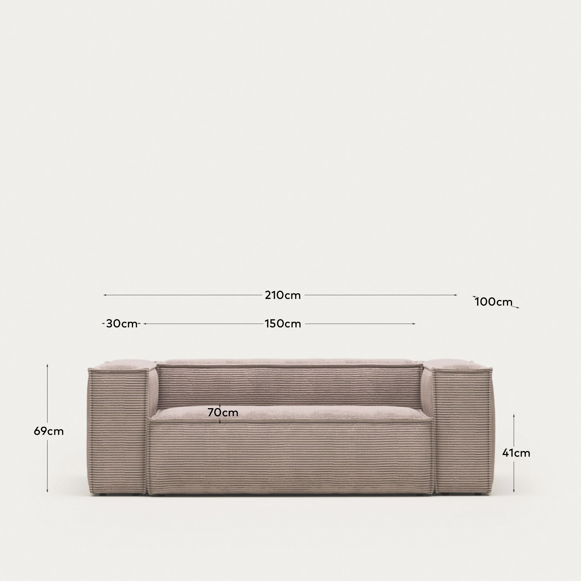 Blok 2-Sitzer-Sofa breiter Cord rosa 210 cm in Rosa präsentiert im Onlineshop von KAQTU Design AG. 2er Sofa ist von Kave Home