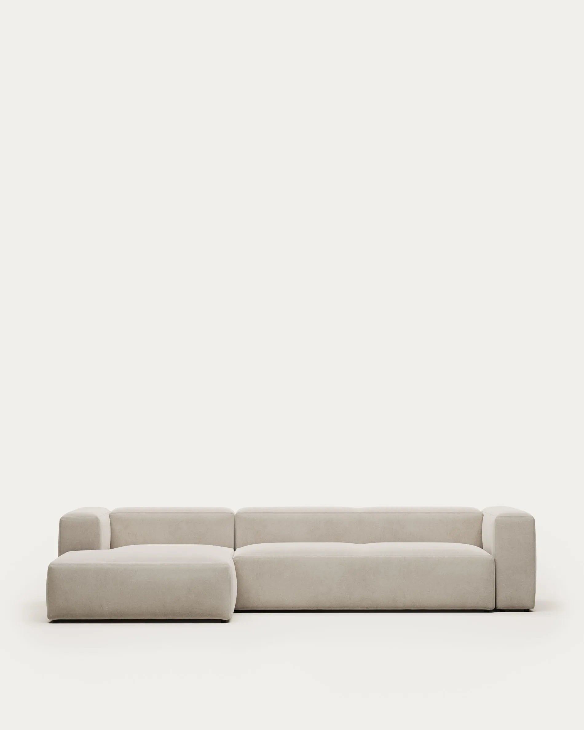 Elegantes beiges 4-Sitzer Sofa mit linker Chaiselongue, 330 cm breit, FSC-zertifiziert, komfortabel.