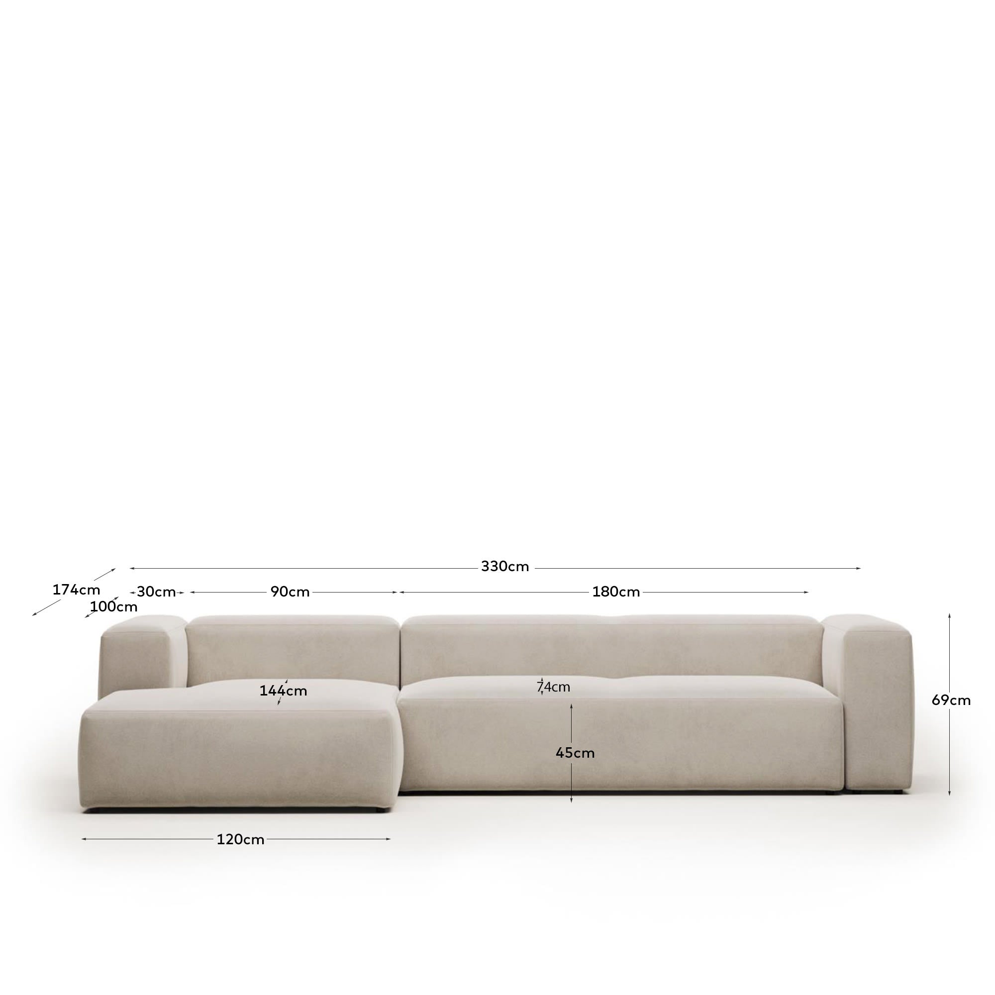 Blok 4-Sitzer Sofa mit Chaiselongue links beige 330 cm FSC Mix Credit in Beige präsentiert im Onlineshop von KAQTU Design AG. 4er Sofa ist von Kave Home