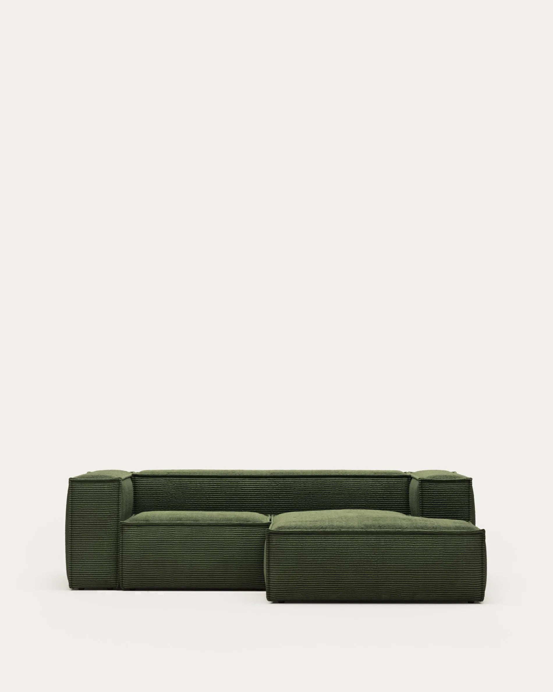 Elegantes 2-Sitzer-Sofa mit rechter Chaiselongue, grüner Cord, 240 cm, FSC-zertifiziert, stilvoll und nachhaltig.