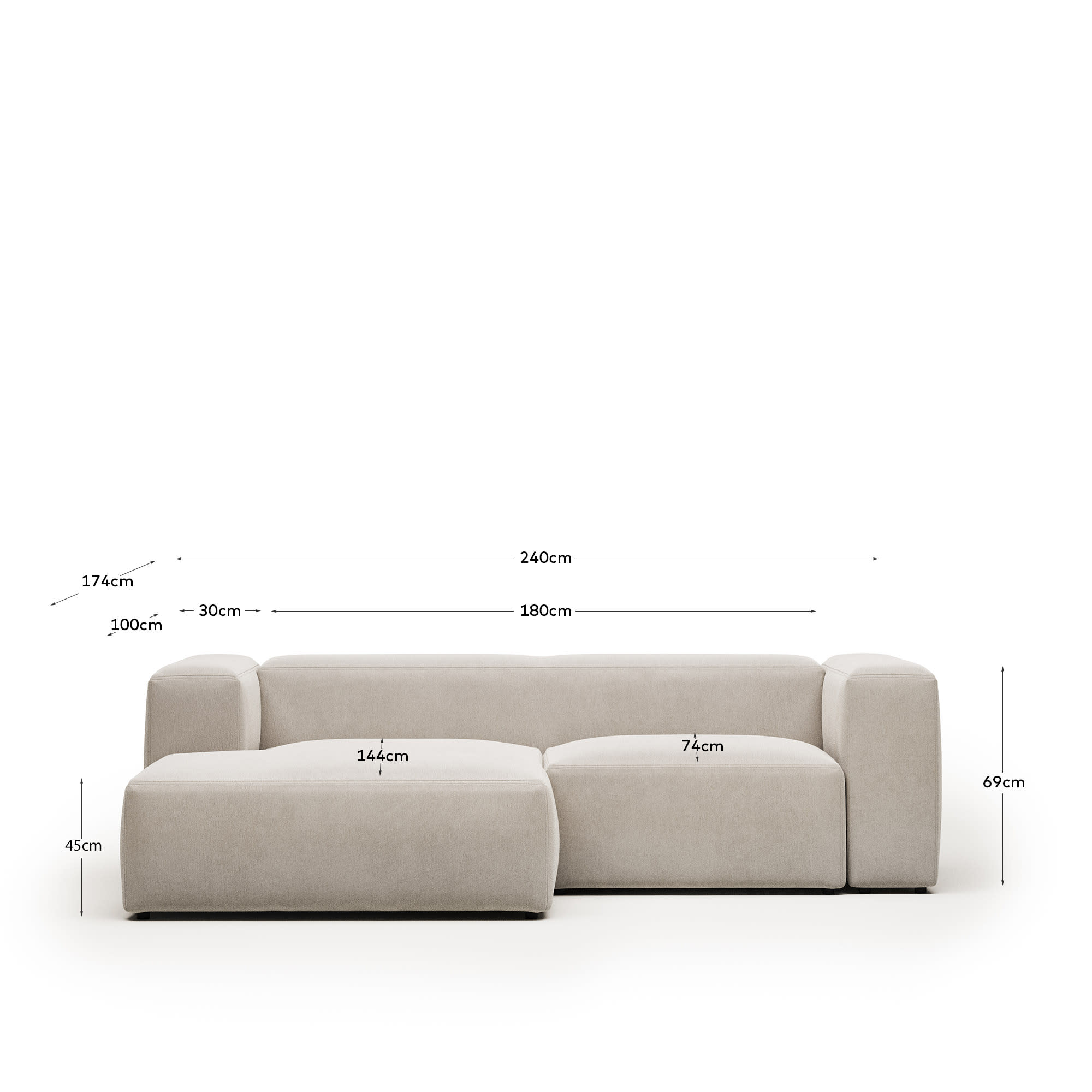 Blok 2-Sitzer Sofa mit Chaiselongue links beige 240 cm FSC Mix Credit in Beige präsentiert im Onlineshop von KAQTU Design AG. 2er Sofa ist von Kave Home