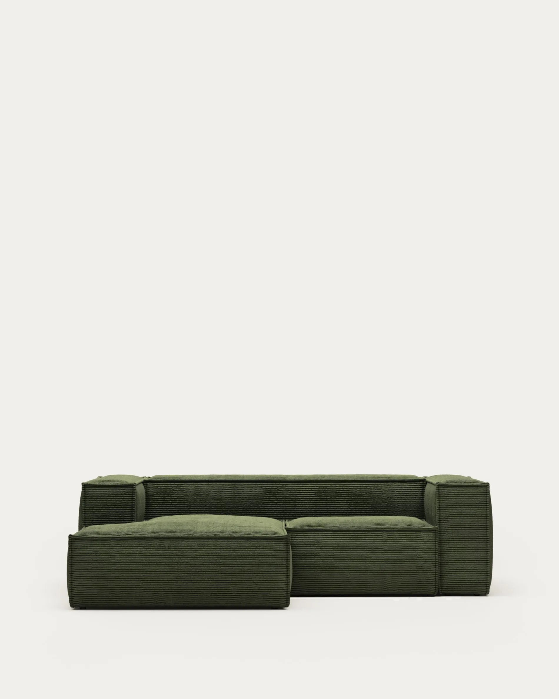 3D-Modell: Grünes Cord-Sofa, 2-Sitzer, 240 cm, linke Chaiselongue, elegant und nachhaltig.