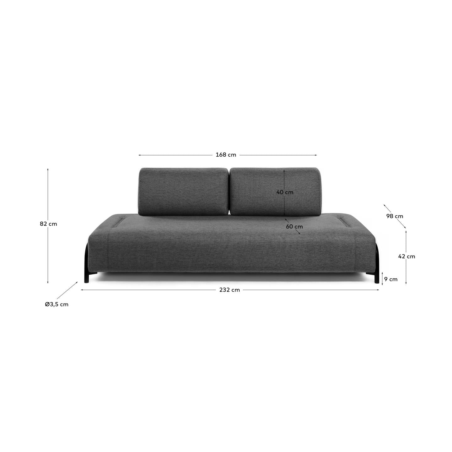 Compo 3-Sitzer Modul dunkelgrau 232 cm in Schwarz präsentiert im Onlineshop von KAQTU Design AG. 3er Sofa ist von Kave Home