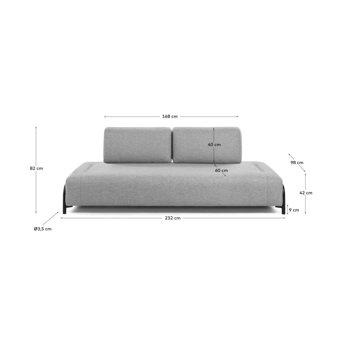 Compo 3-Sitzer Modul hellgrau 232 cm in Grau präsentiert im Onlineshop von KAQTU Design AG. 3er Sofa ist von Kave Home