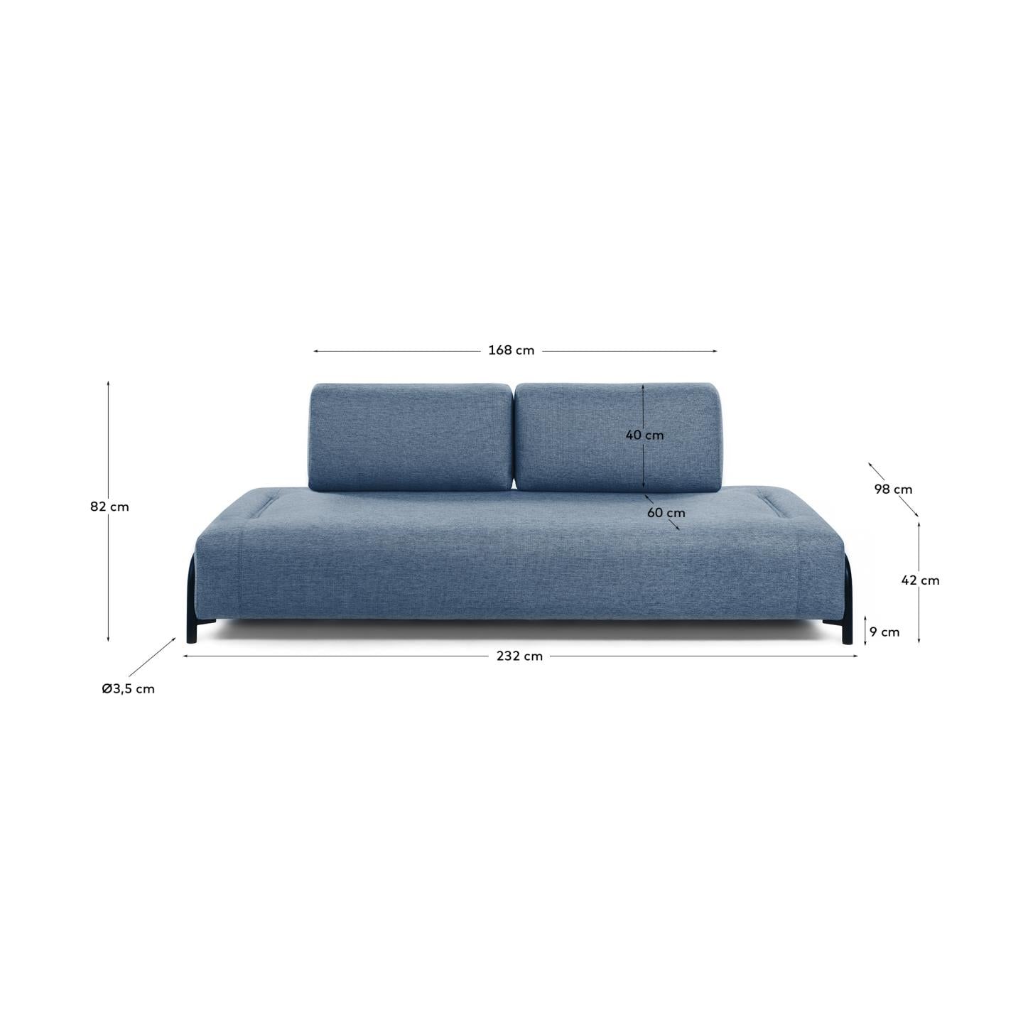 Compo 3-Sitzer Modul blau 232 cm in Blau präsentiert im Onlineshop von KAQTU Design AG. 3er Sofa ist von Kave Home