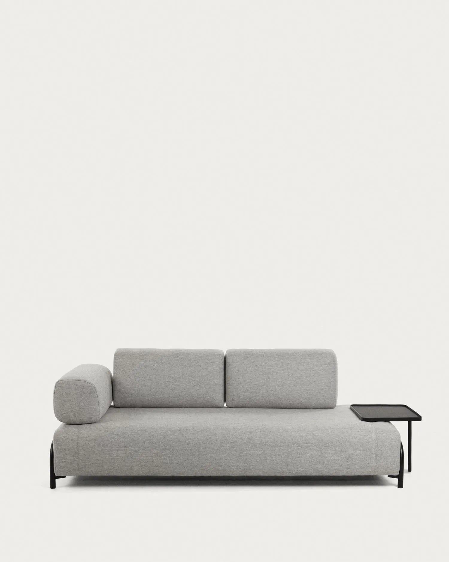 Elegantes hellgraues 3-Sitzer Sofa mit großem Tablett, strapazierfähig und pflegeleicht, ideal für modernes Wohnen.