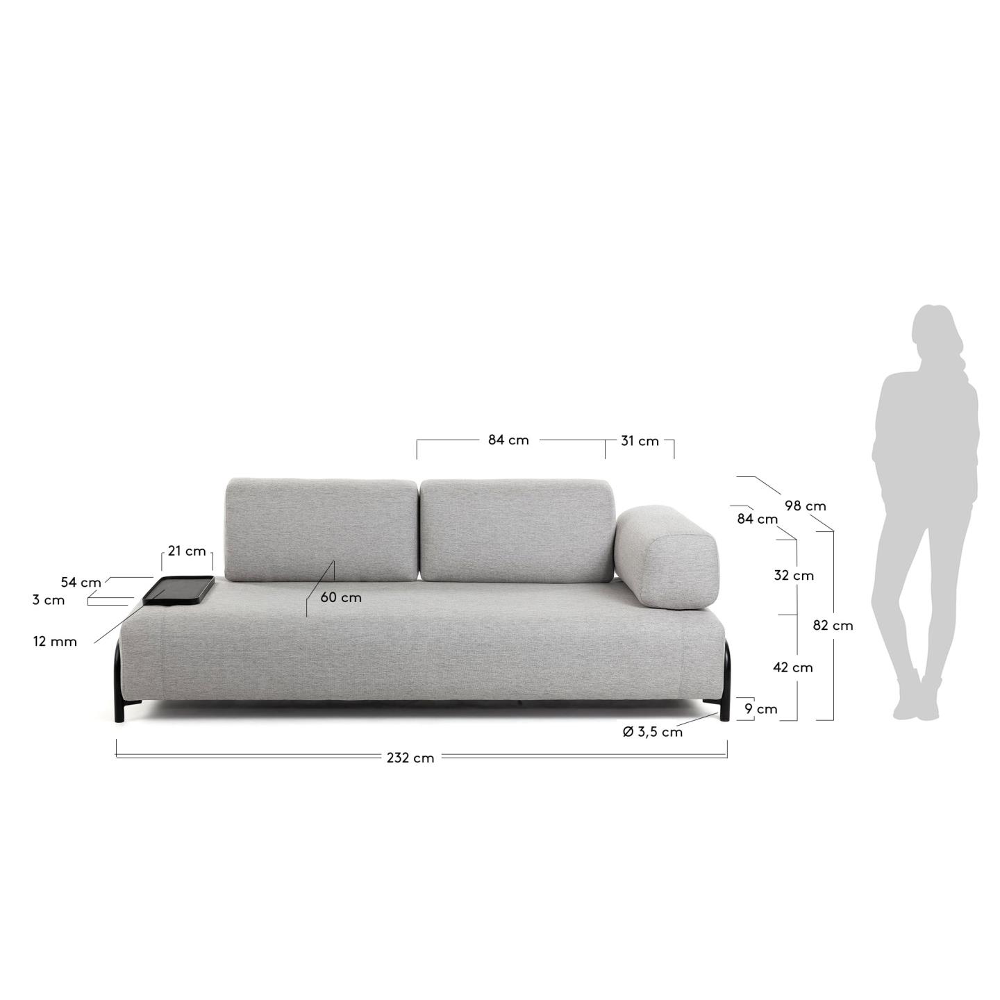 Compo 3-Sitzer Sofa beige-grau  mit kleinem Tablett 232 cm in Beige präsentiert im Onlineshop von KAQTU Design AG. 3er Sofa ist von Kave Home