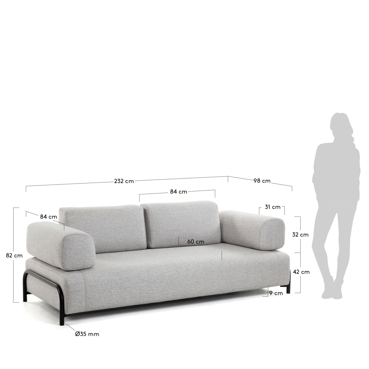 Compo 3-Sitzer Sofa beige-grau 232 cm in Beige präsentiert im Onlineshop von KAQTU Design AG. 3er Sofa ist von Kave Home