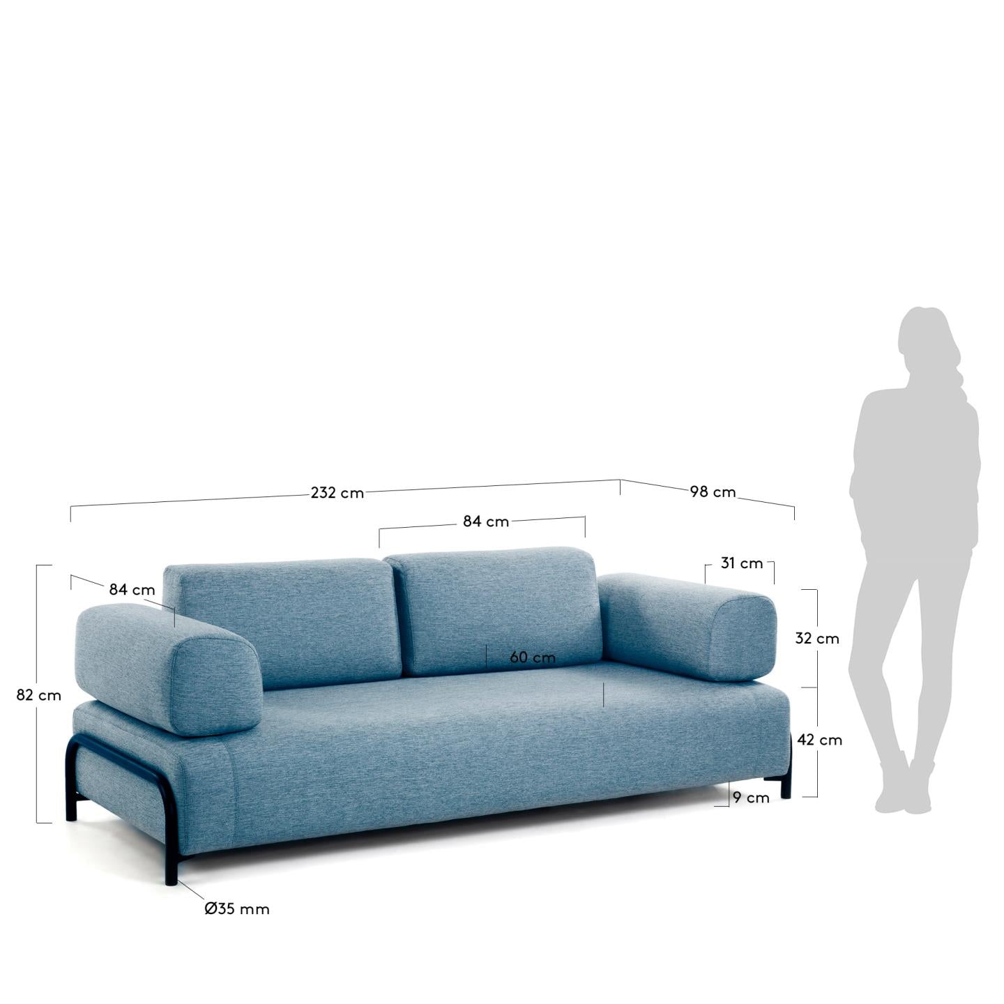 Compo 3-Sitzer Sofa blau 232 cm in Blau präsentiert im Onlineshop von KAQTU Design AG. 3er Sofa ist von Kave Home