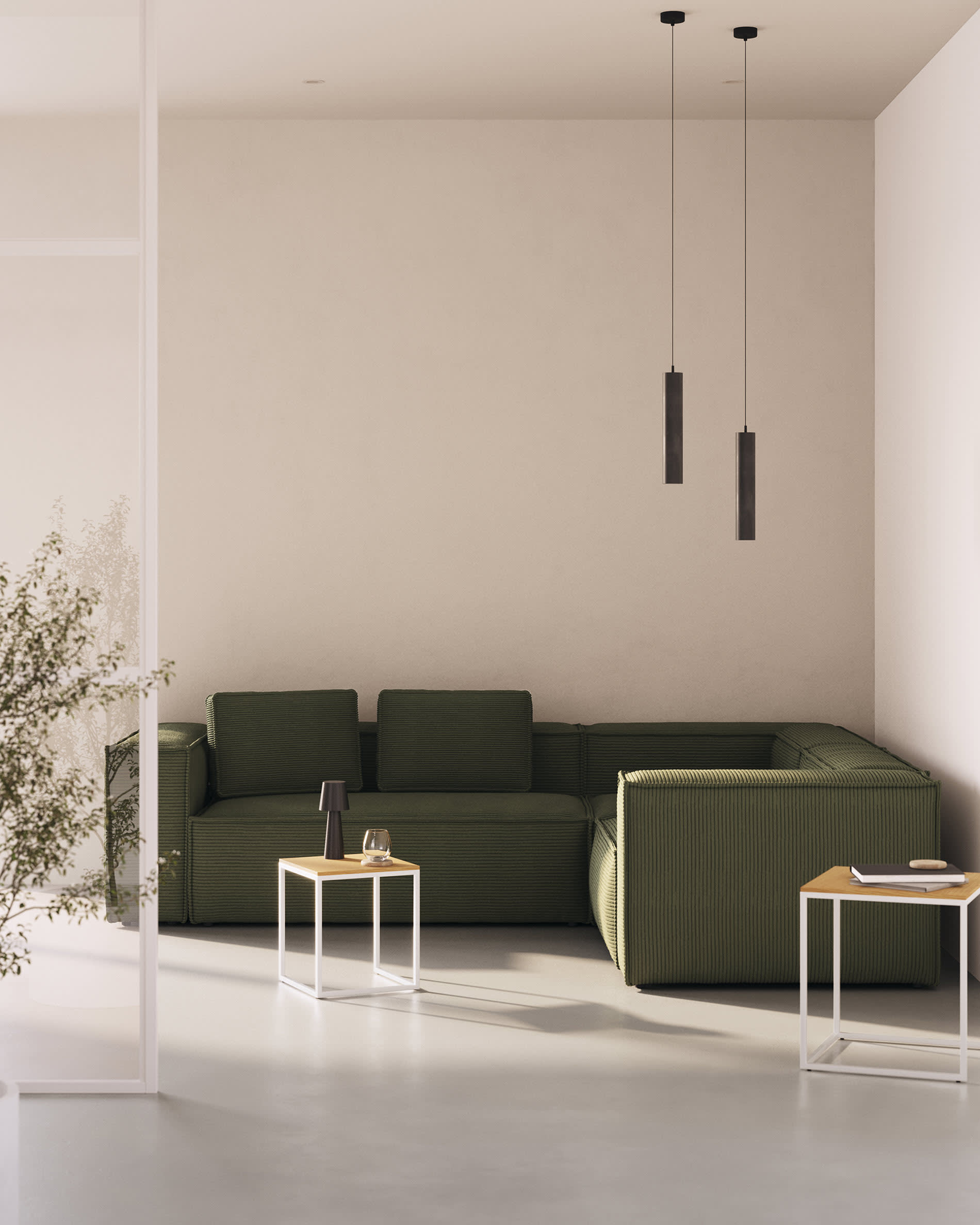 Blok 4-Sitzer Ecksofa Cord grün 320 x 230 cm / 230 x 320 cm in Grün präsentiert im Onlineshop von KAQTU Design AG. 4er Sofa ist von Kave Home