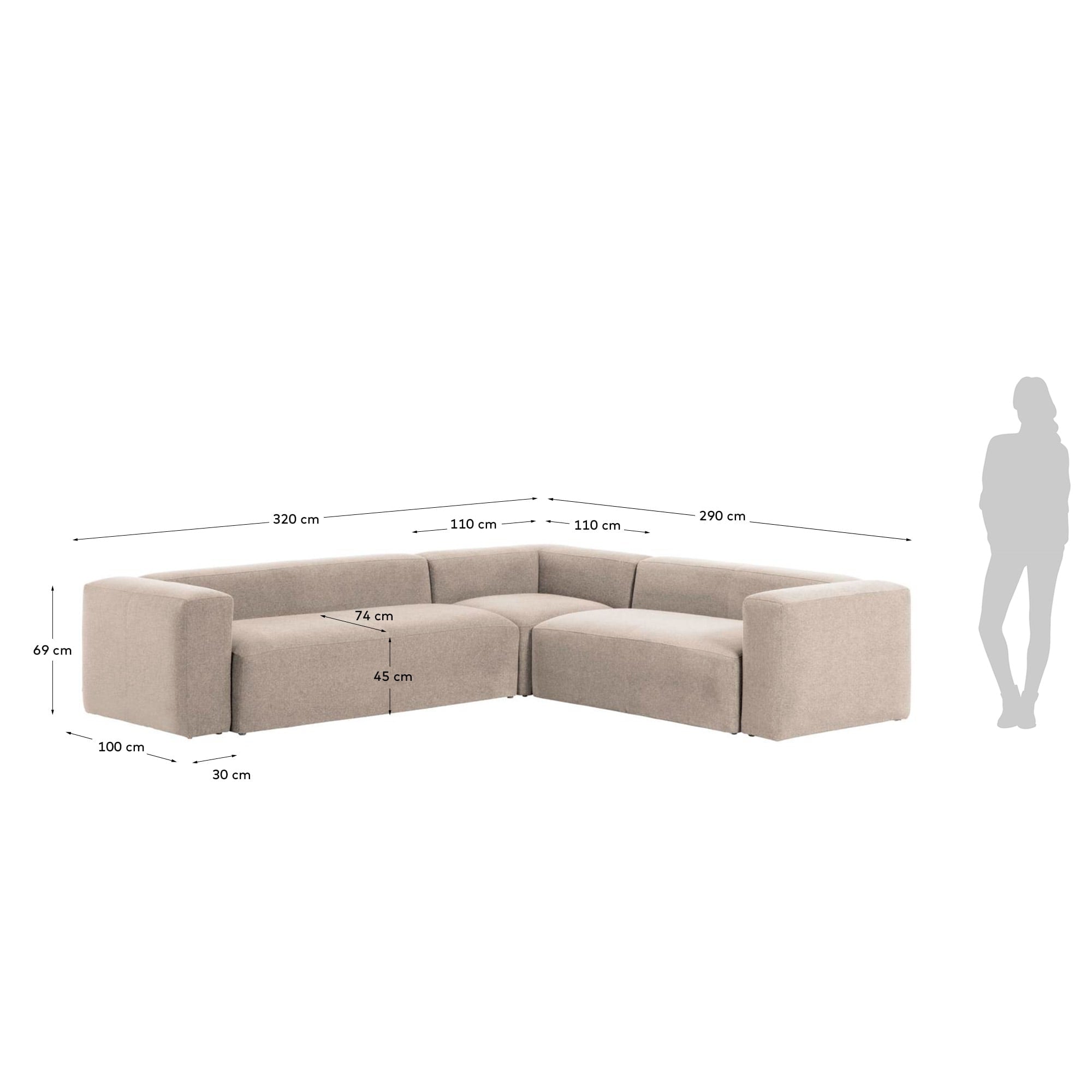 Blok 5-Sitzer-Ecksofa in Beige 320 x 290 cm / 290 x 320 cm in Beige präsentiert im Onlineshop von KAQTU Design AG. 4er Sofa ist von Kave Home