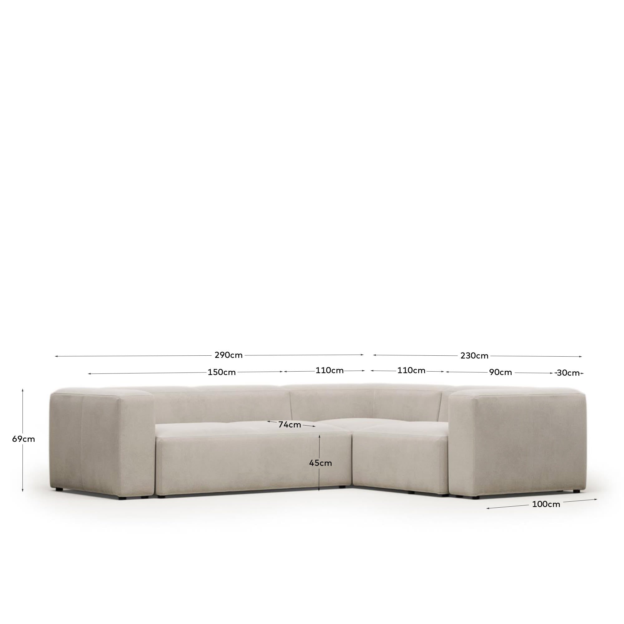 Blok 3-Sitzer Ecksofa beige 290 x 230 cm / 230 cm 290 cm FSC Mix Credit in Beige präsentiert im Onlineshop von KAQTU Design AG. 3er Sofa ist von Kave Home