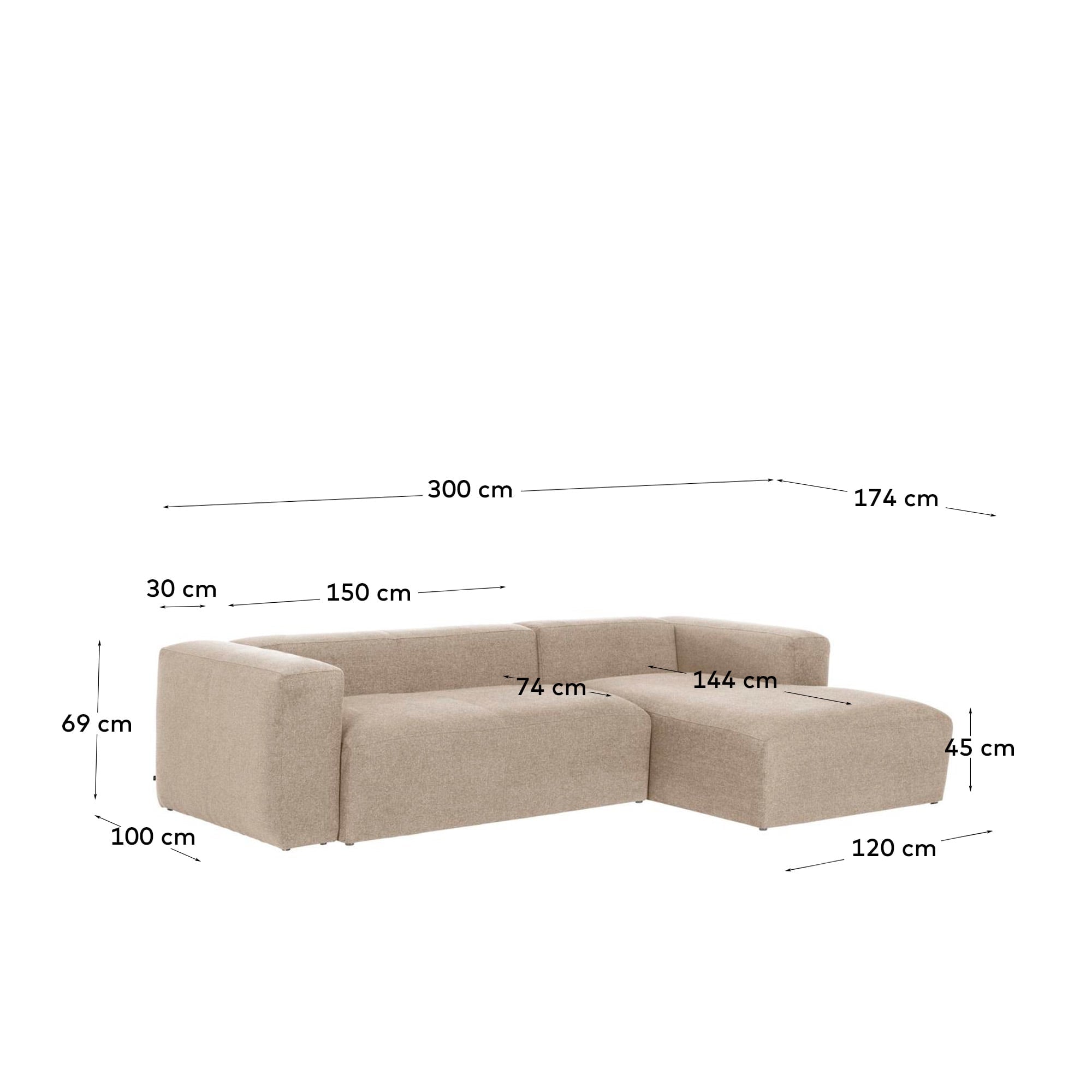 Blok 3-Sitzer Sofa mit Chaiselongue rechts in beige 300 cm FSC Mix Credit in Beige präsentiert im Onlineshop von KAQTU Design AG. 3er Sofa ist von Kave Home