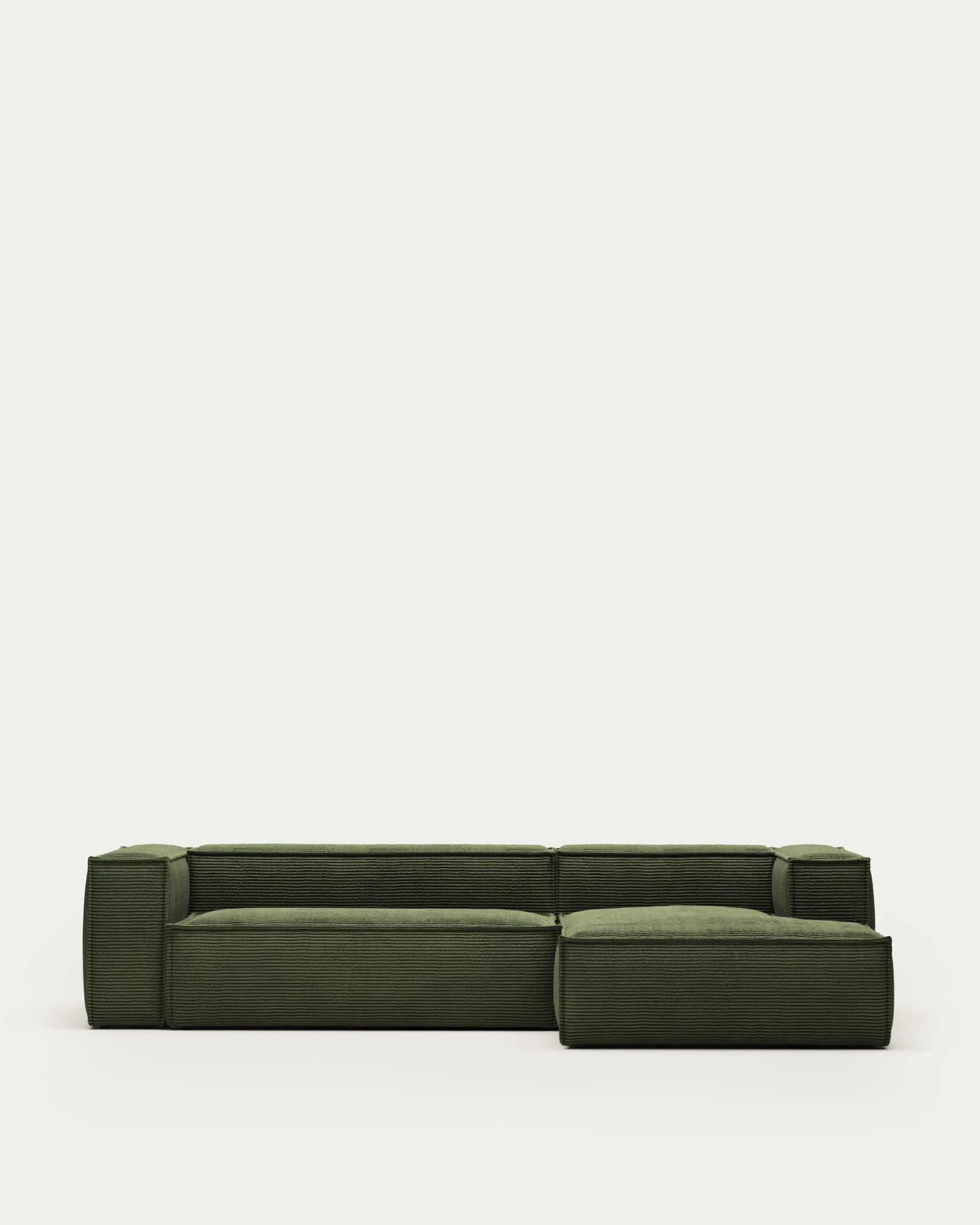 3D-Modell: Grünes Cord-Sofa, 3-Sitzer, 300 cm, rechte Chaiselongue, elegant und nachhaltig.