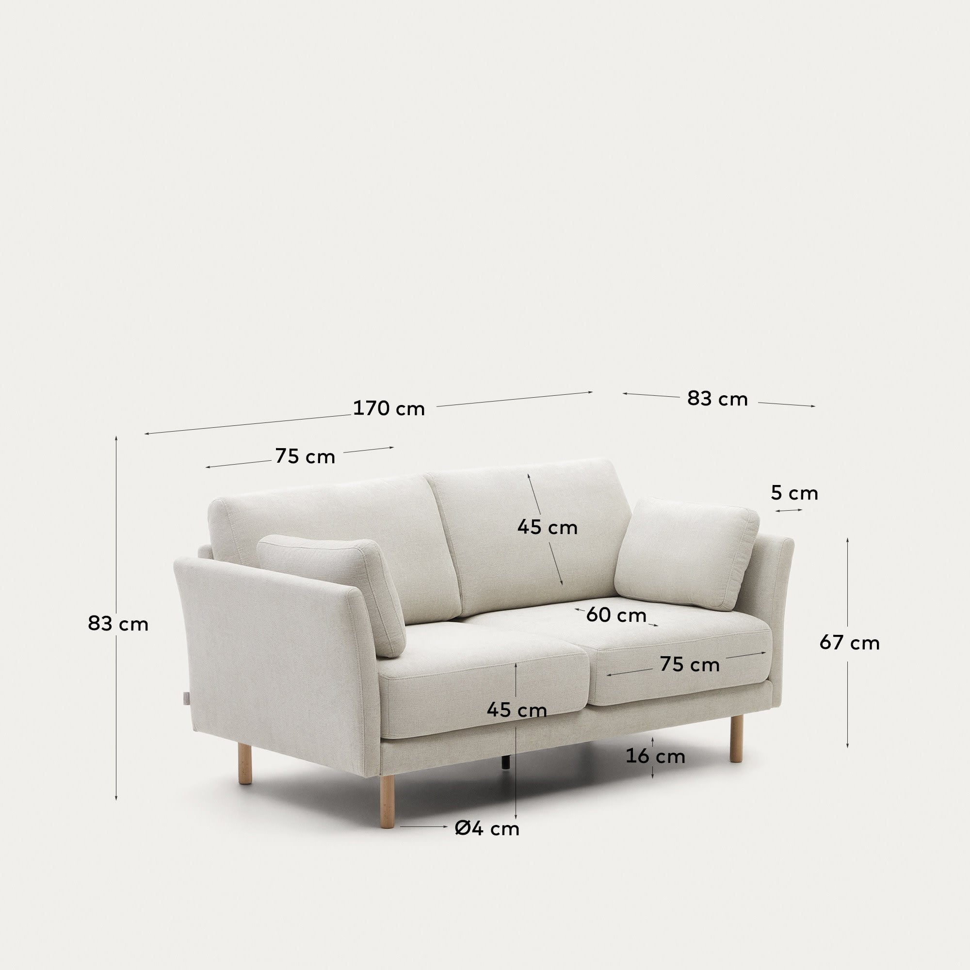 Gilma 2-Sitzer-Sofa aus Chenille in Perle und Beine mit natürlichem Finish 170 cm in Grau präsentiert im Onlineshop von KAQTU Design AG. 2er Sofa ist von Kave Home