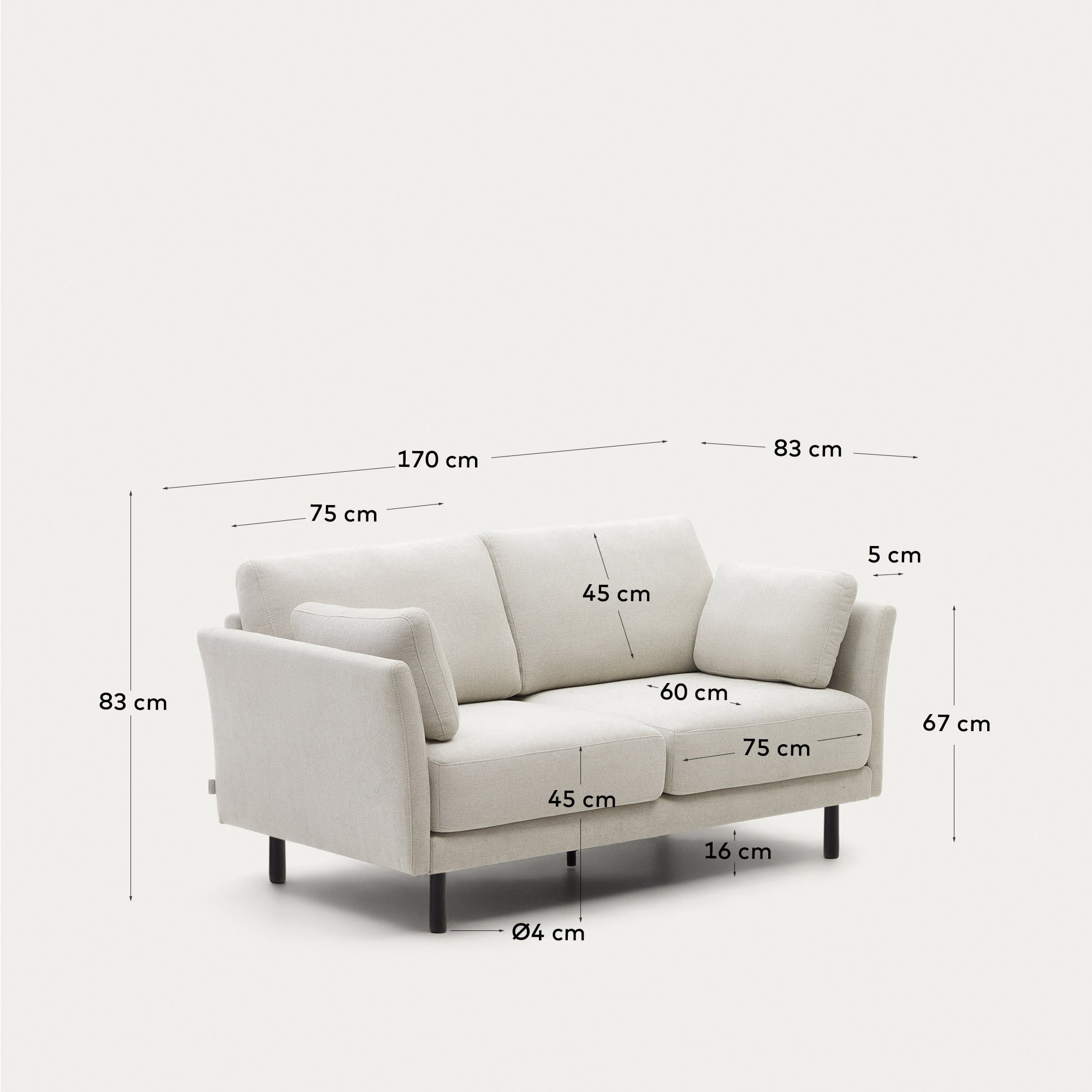 Gilma 2-Sitzer-Sofa aus Chenille in Perle und Beine mit schwarzem Finish 170 cm in Grau präsentiert im Onlineshop von KAQTU Design AG. 2er Sofa ist von Kave Home