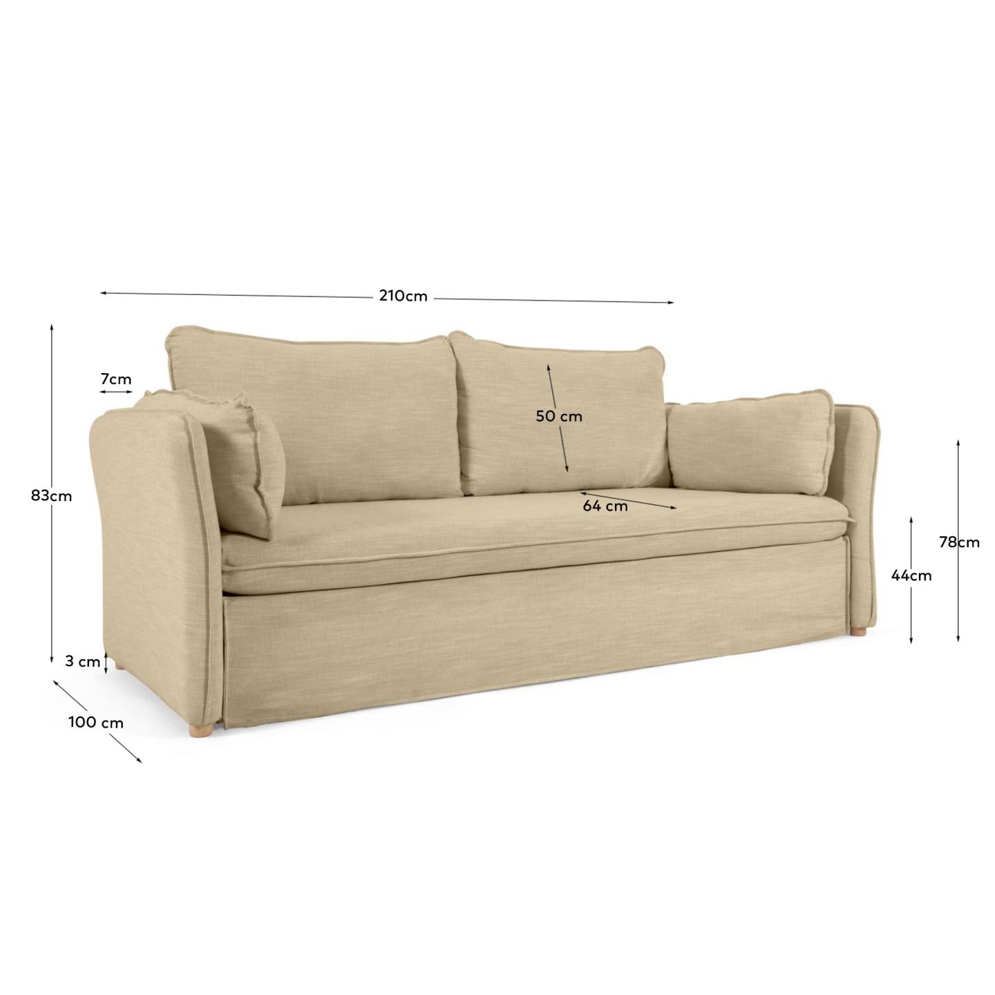 Tanit Schlafsofa beige und Beine aus massivem Buchenholz mit natürlichem Finish 210 cm FSC Mix Credit in Beige präsentiert im Onlineshop von KAQTU Design AG. Bettsofa ist von Kave Home