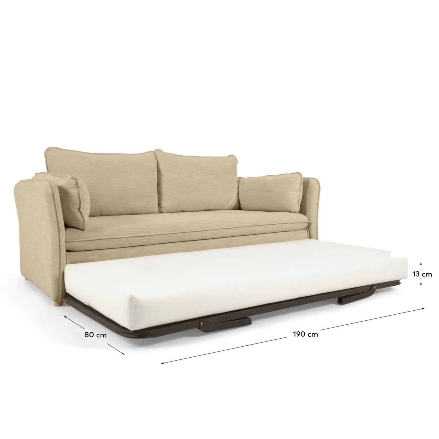 Tanit Schlafsofa beige und Beine aus massivem Buchenholz mit natürlichem Finish 210 cm FSC Mix Credit in Beige präsentiert im Onlineshop von KAQTU Design AG. Bettsofa ist von Kave Home