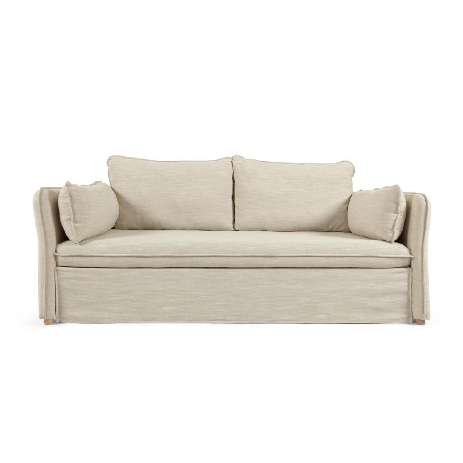 Tanit Schlafsofa weiß und Beine aus massivem Buchenholz mit natürlichem Finish 210 cm in Weiß präsentiert im Onlineshop von KAQTU Design AG. Bettsofa ist von Kave Home