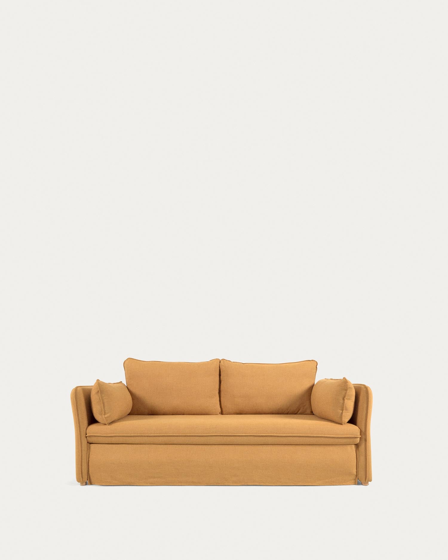 Tanit Schlafsofa senffarben und Beine aus massivem Buchenholz natürliches Finish 210 cm in Senfgelb präsentiert im Onlineshop von KAQTU Design AG. Bettsofa ist von Kave Home