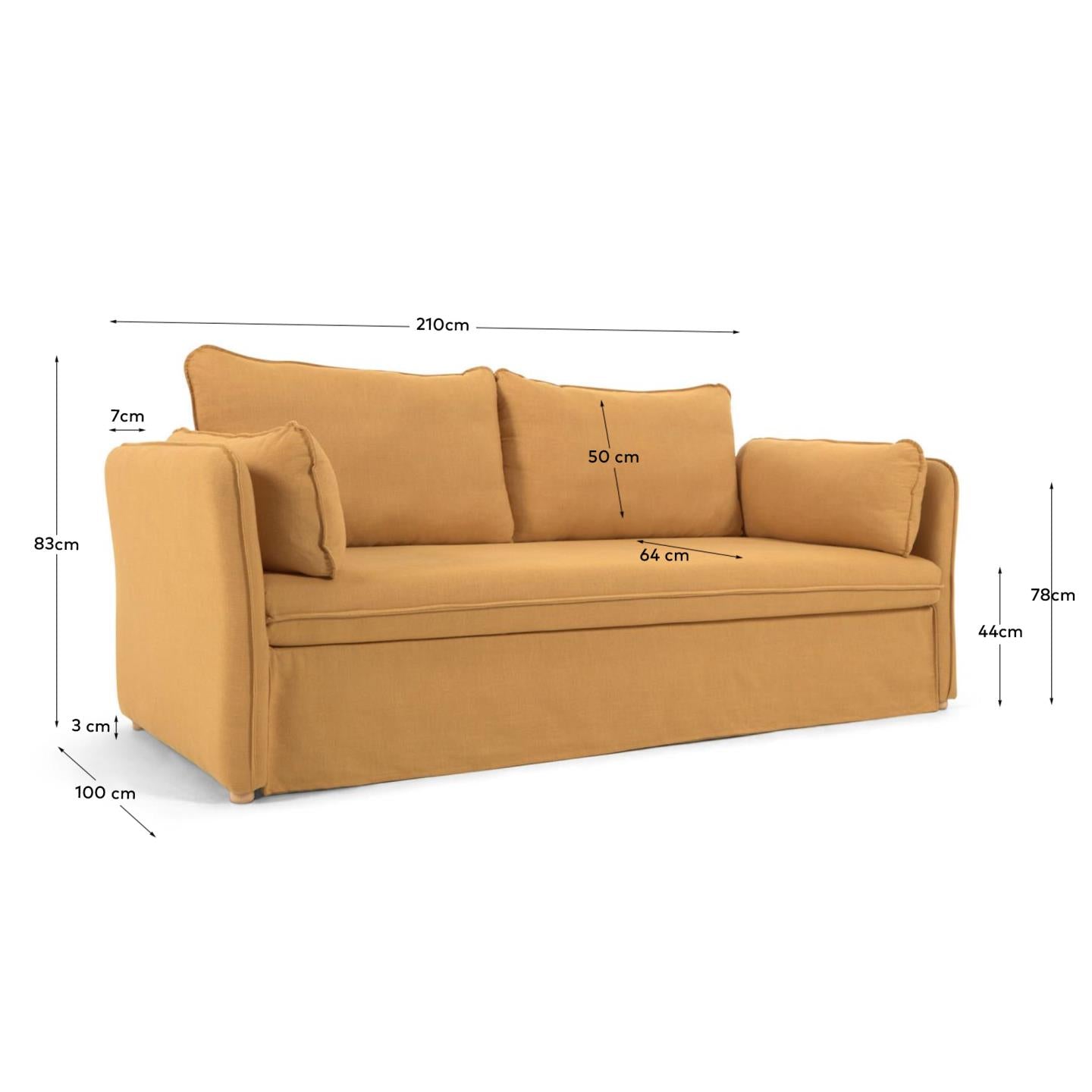 Tanit Schlafsofa senffarben und Beine aus massivem Buchenholz natürliches Finish 210 cm in Senfgelb präsentiert im Onlineshop von KAQTU Design AG. Bettsofa ist von Kave Home