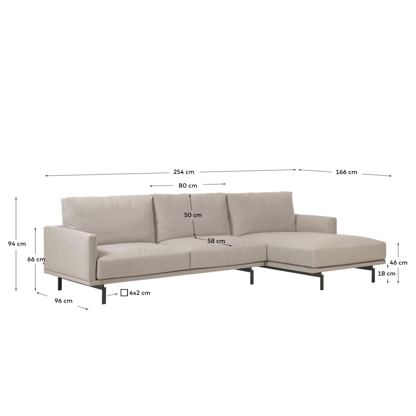 Galene 3-Sitzer Sofa beige mit Chaiselongue rechts 254 cm in Beige präsentiert im Onlineshop von KAQTU Design AG. 3er Sofa ist von Kave Home