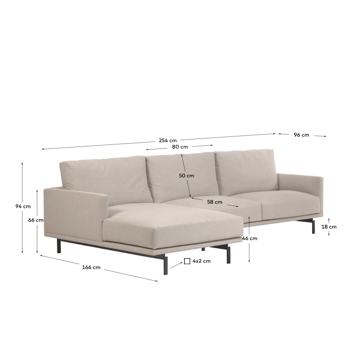 Galene 3-Sitzer Sofa beige mit Chaiselongue links 254 cm in Beige präsentiert im Onlineshop von KAQTU Design AG. 3er Sofa ist von Kave Home