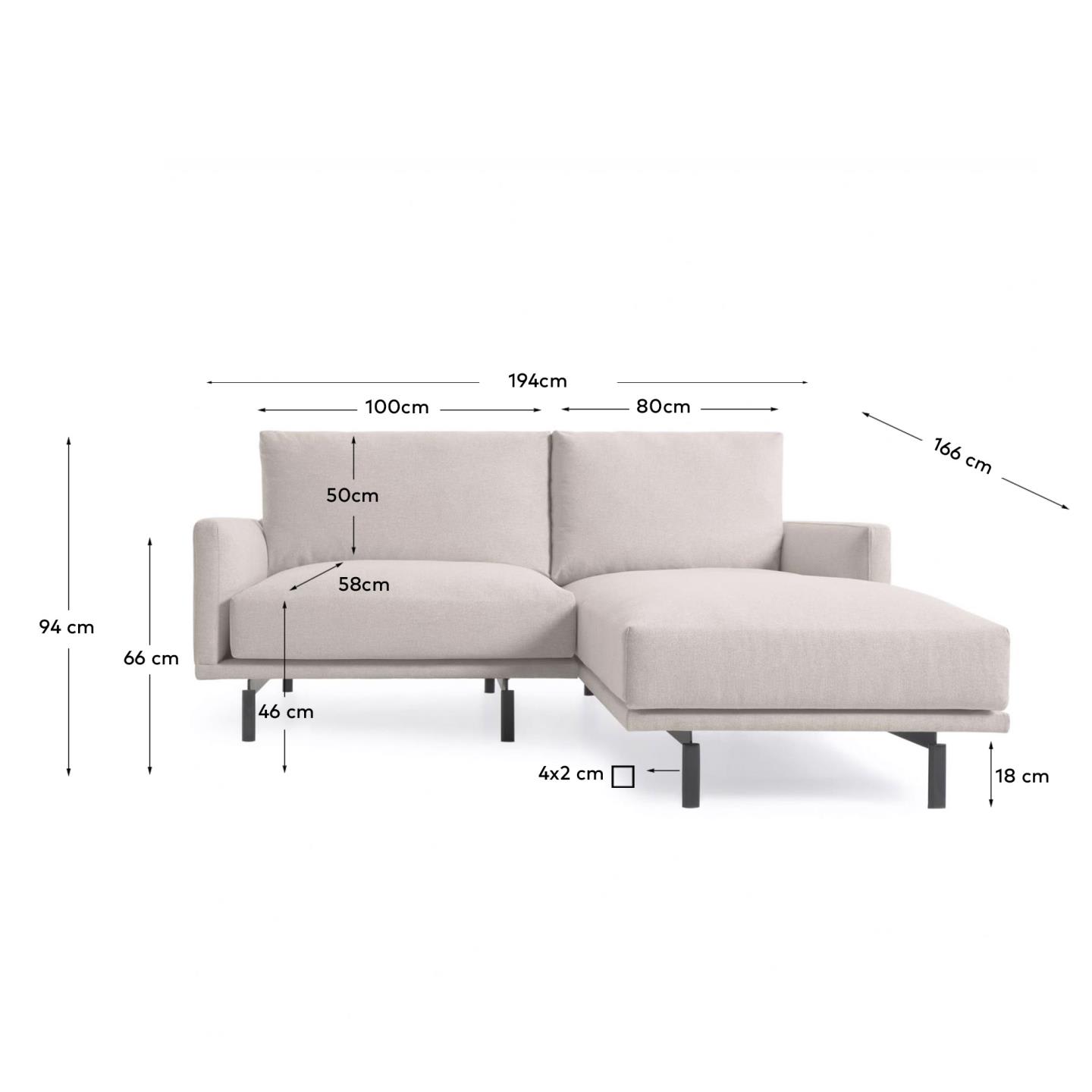 Galene 3-Sitzer Sofa beige mit Chaiselongue rechts 194 cm in Beige präsentiert im Onlineshop von KAQTU Design AG. 3er Sofa ist von Kave Home