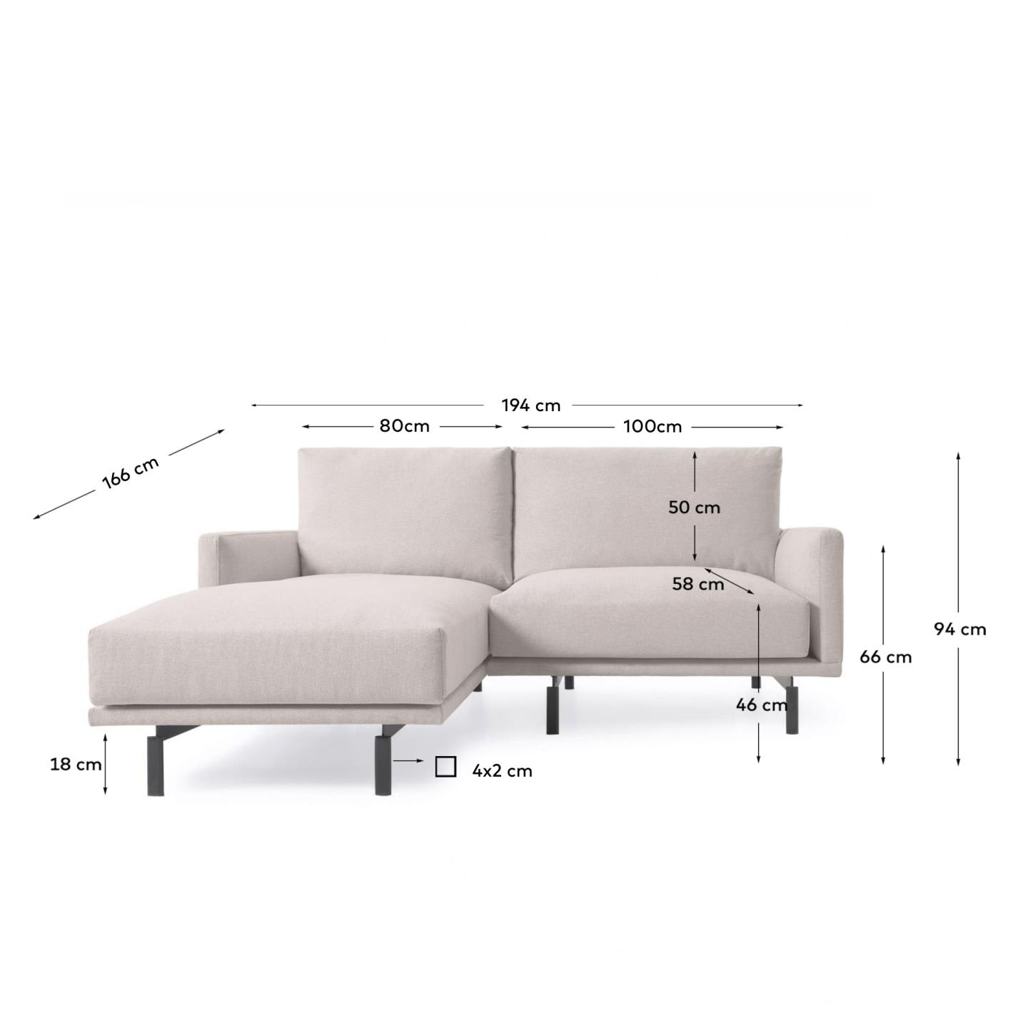 Galene 3-Sitzer Sofa beige mit Chaiselongue links 194 cm in Beige präsentiert im Onlineshop von KAQTU Design AG. 3er Sofa ist von Kave Home