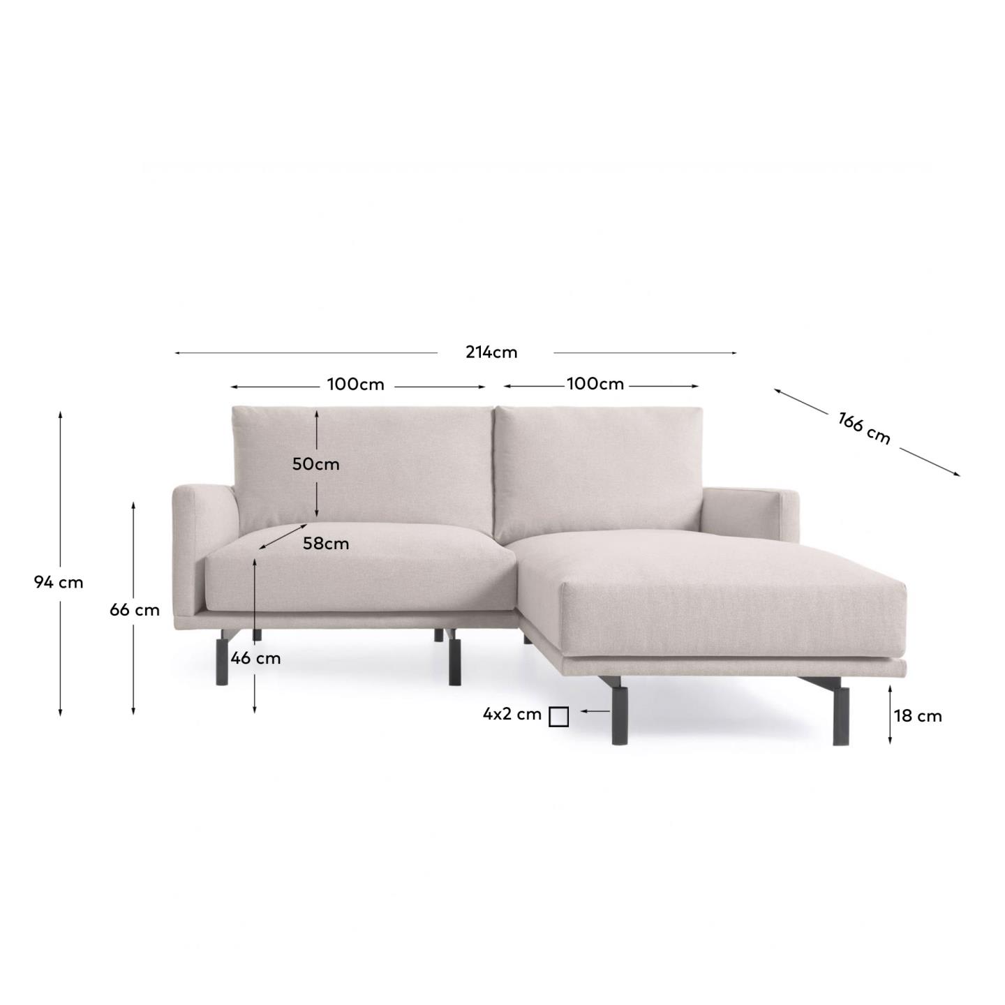 Galene 3-Sitzer Sofa beige mit Chaiselongue rechts 214 cm in Beige präsentiert im Onlineshop von KAQTU Design AG. 3er Sofa ist von Kave Home