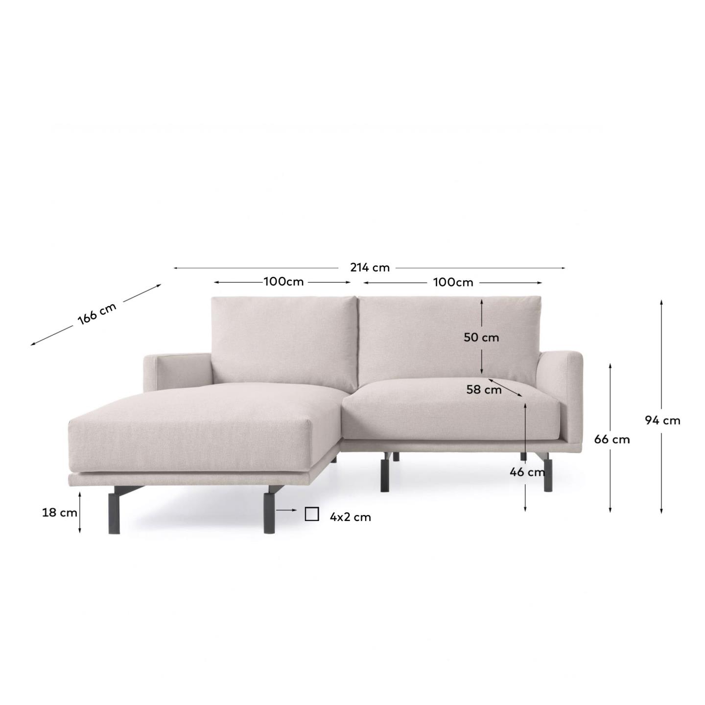 Galene 3-Sitzer Sofa beige mit Chaiselongue links 214 cm in Beige präsentiert im Onlineshop von KAQTU Design AG. 3er Sofa ist von Kave Home