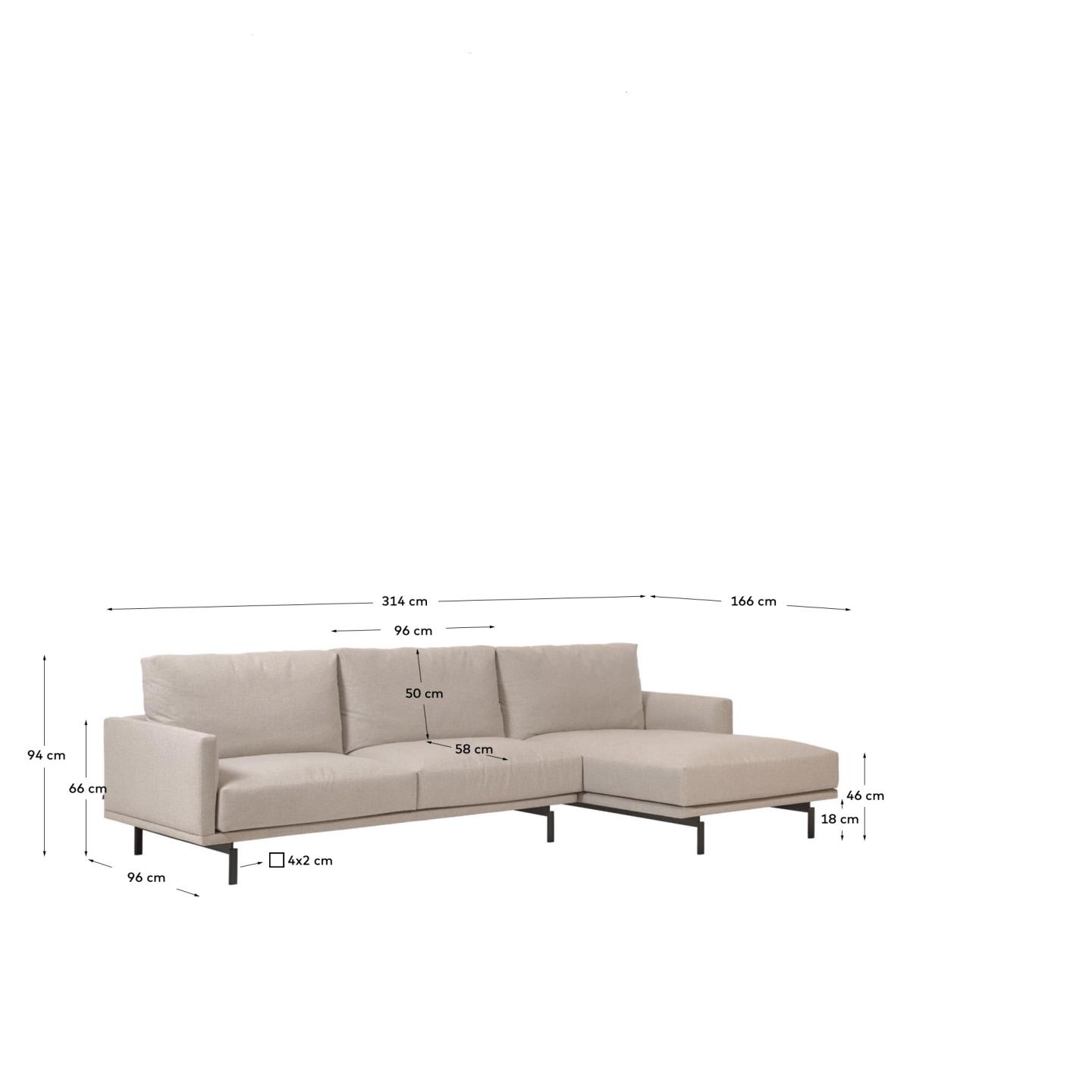 Galene 4-Sitzer Sofa beige mit Chaiselongue rechts 314 cm in Beige präsentiert im Onlineshop von KAQTU Design AG. 4er Sofa ist von Kave Home