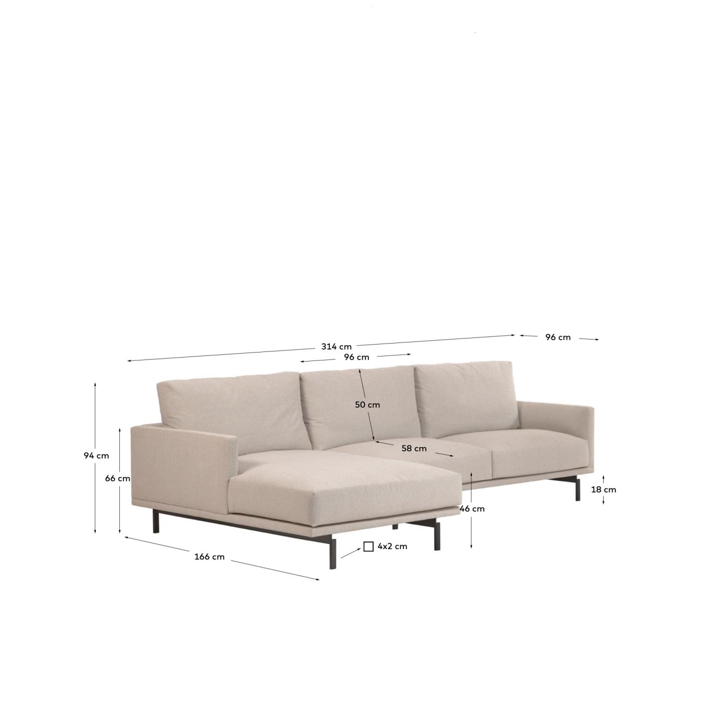 Galene 4-Sitzer Sofa beige mit Chaiselongue links 314 cm in Beige präsentiert im Onlineshop von KAQTU Design AG. 4er Sofa ist von Kave Home