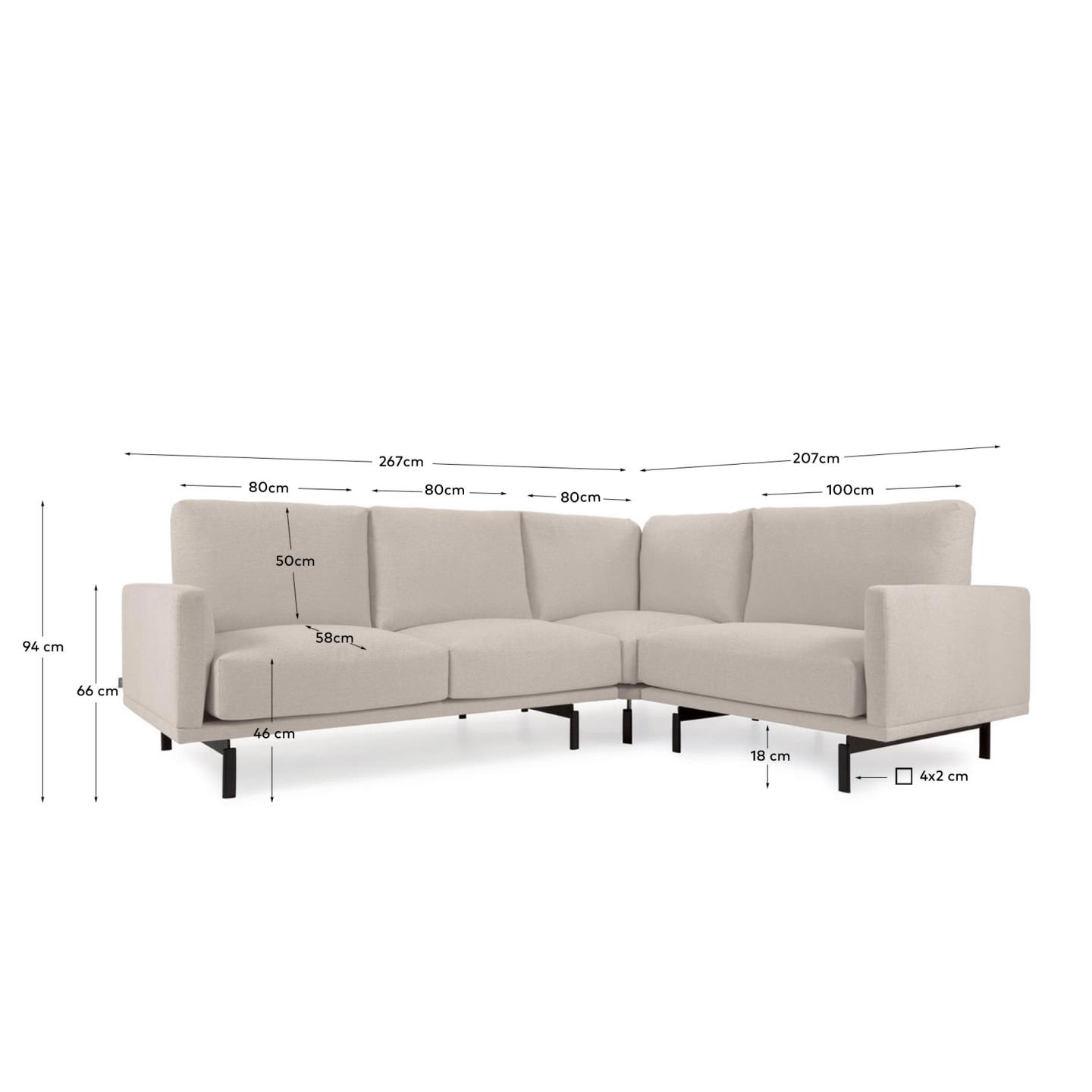 Galene 3-Sitzer Ecksofa beige 267 x 207 cm in Beige präsentiert im Onlineshop von KAQTU Design AG. 3er Sofa ist von Kave Home