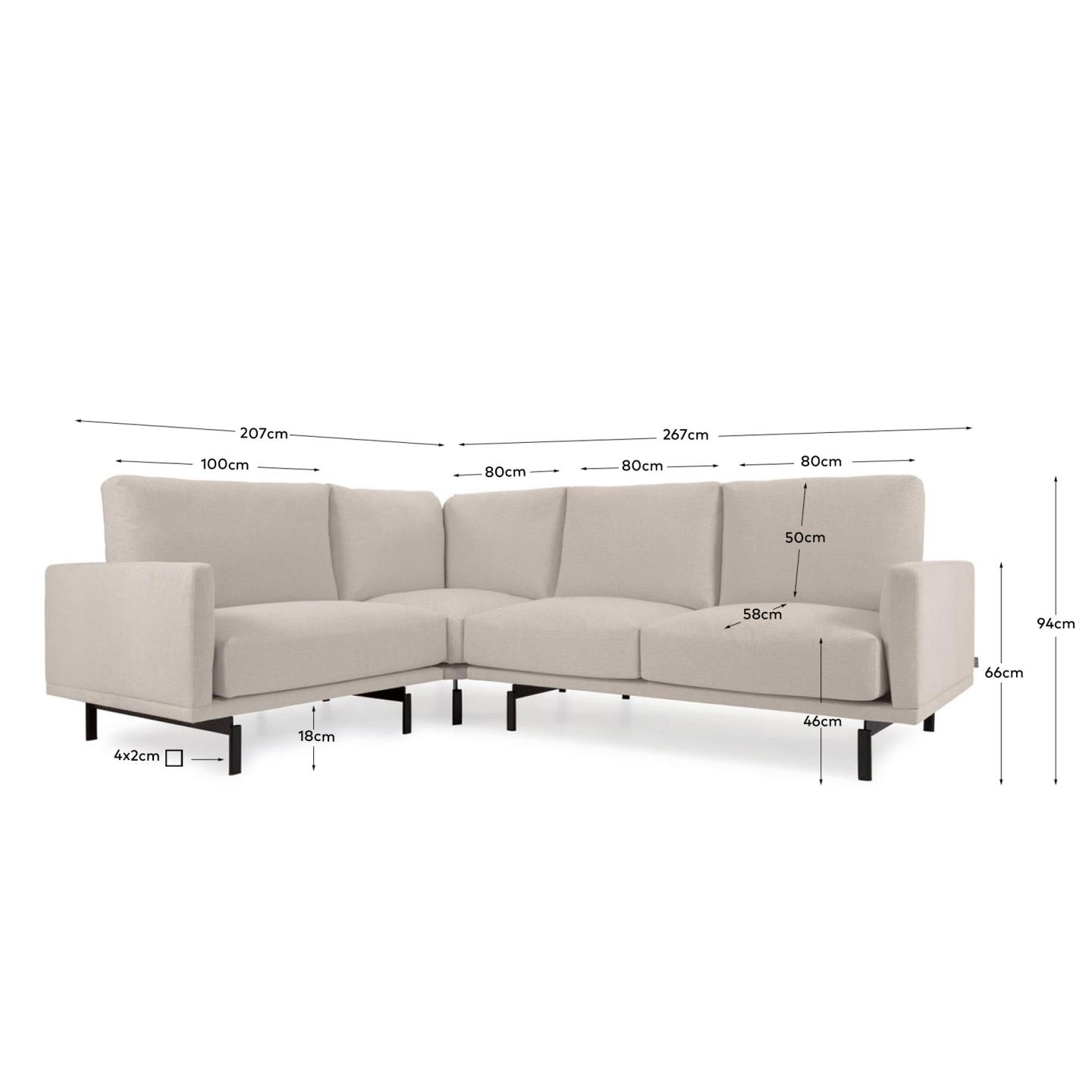 Galene 3-Sitzer Ecksofa beige 207 x 267 cm in Beige präsentiert im Onlineshop von KAQTU Design AG. 3er Sofa ist von Kave Home