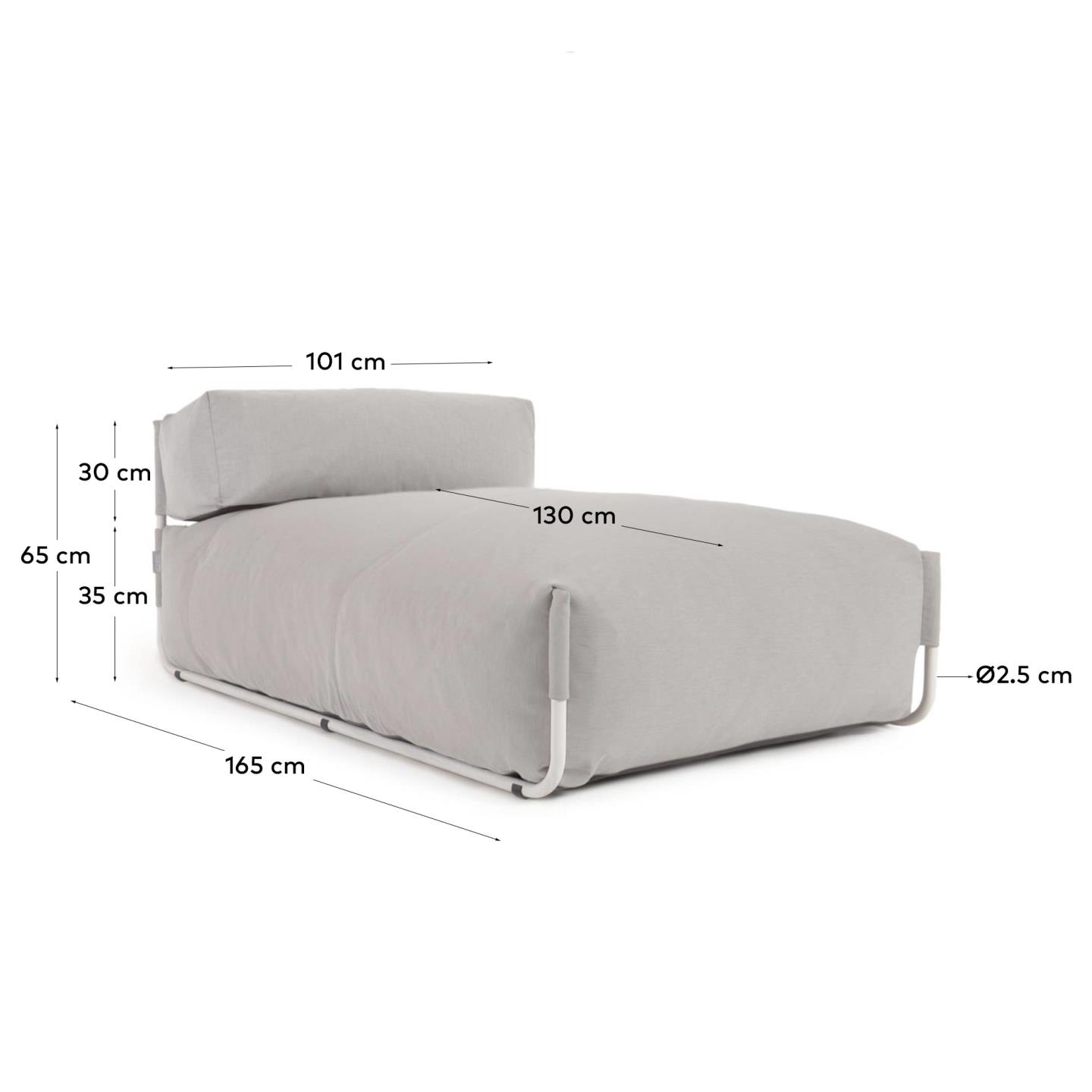 Square Pouf Modularsofa longue mit Rückenlehne Outdoor hellgrau Aluminium weiss 165x101cm in Grau präsentiert im Onlineshop von KAQTU Design AG. Lounge Sofa ist von Kave Home