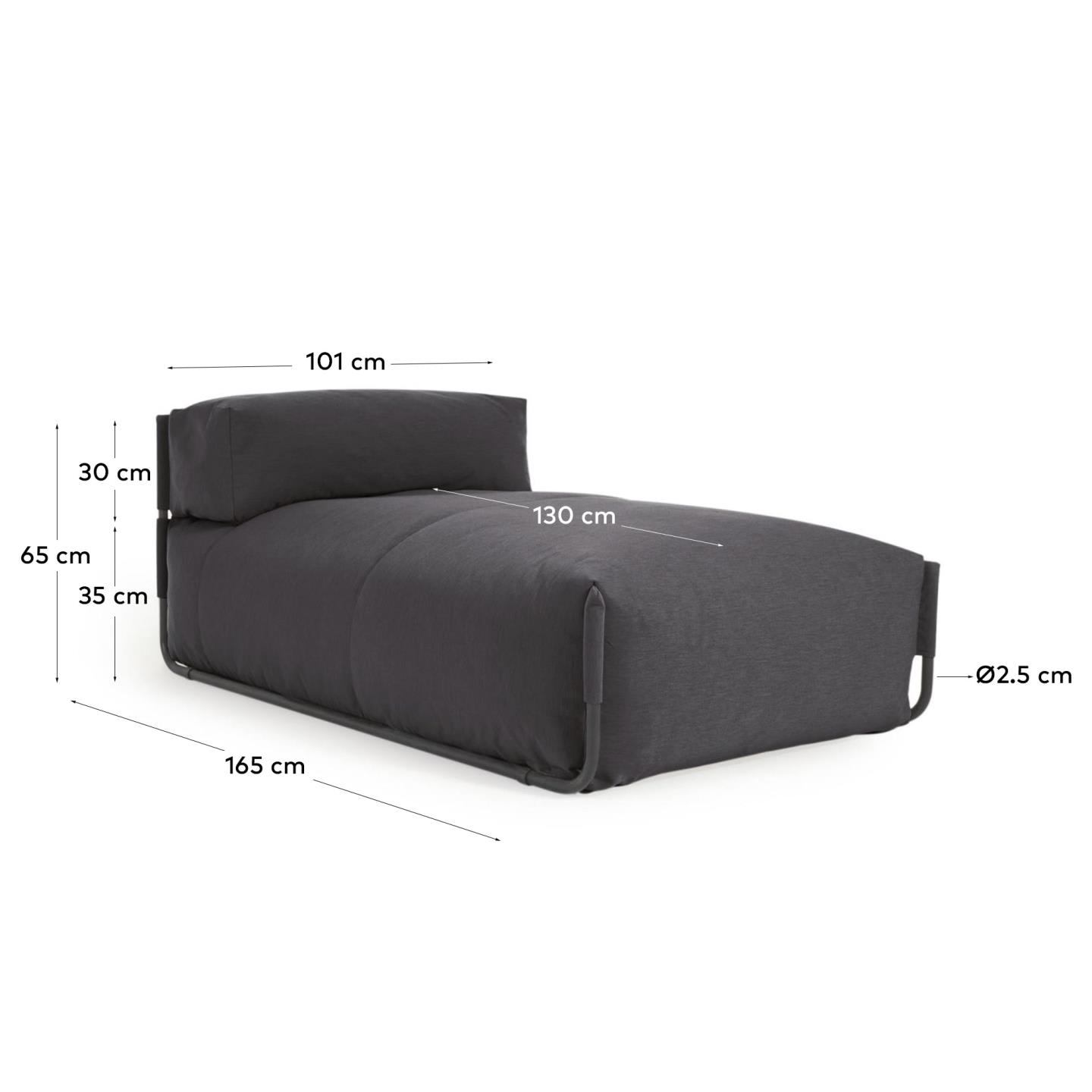 Square Pouf Modularsofa longue 100%outdoor m. Rückenlehne dunkelgrau Alu schwarz 165x101cm in Grau präsentiert im Onlineshop von KAQTU Design AG. Lounge Sofa ist von Kave Home