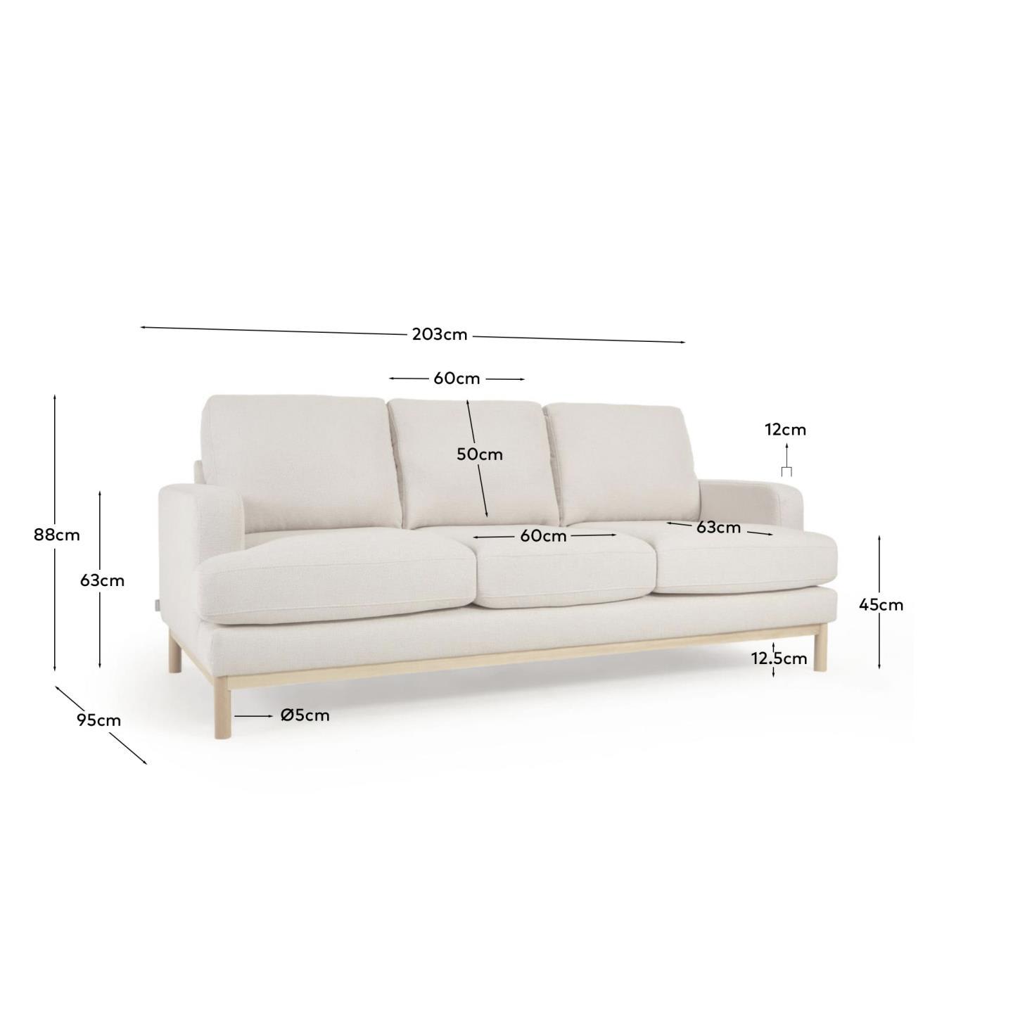 Sofa Mihaela für 3 Sitzer mit Mikro-Bouclé-Bezug in Weiss 203 cm FSC Mix Credit in Weiß präsentiert im Onlineshop von KAQTU Design AG. 3er Sofa ist von Kave Home