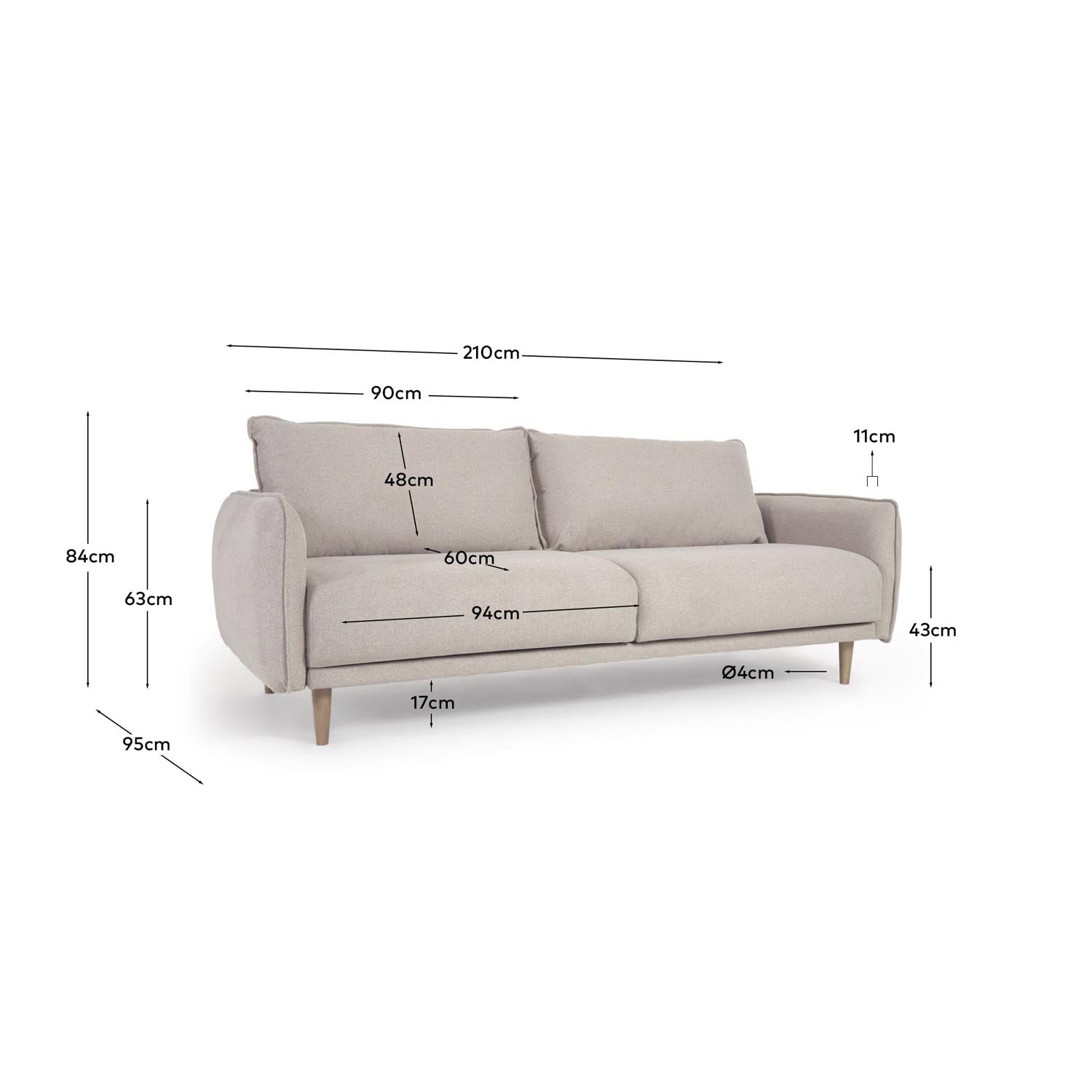 Sofa Carlota für 3 Sitzer beige 213 cm in Beige präsentiert im Onlineshop von KAQTU Design AG. 2er Sofa ist von Kave Home