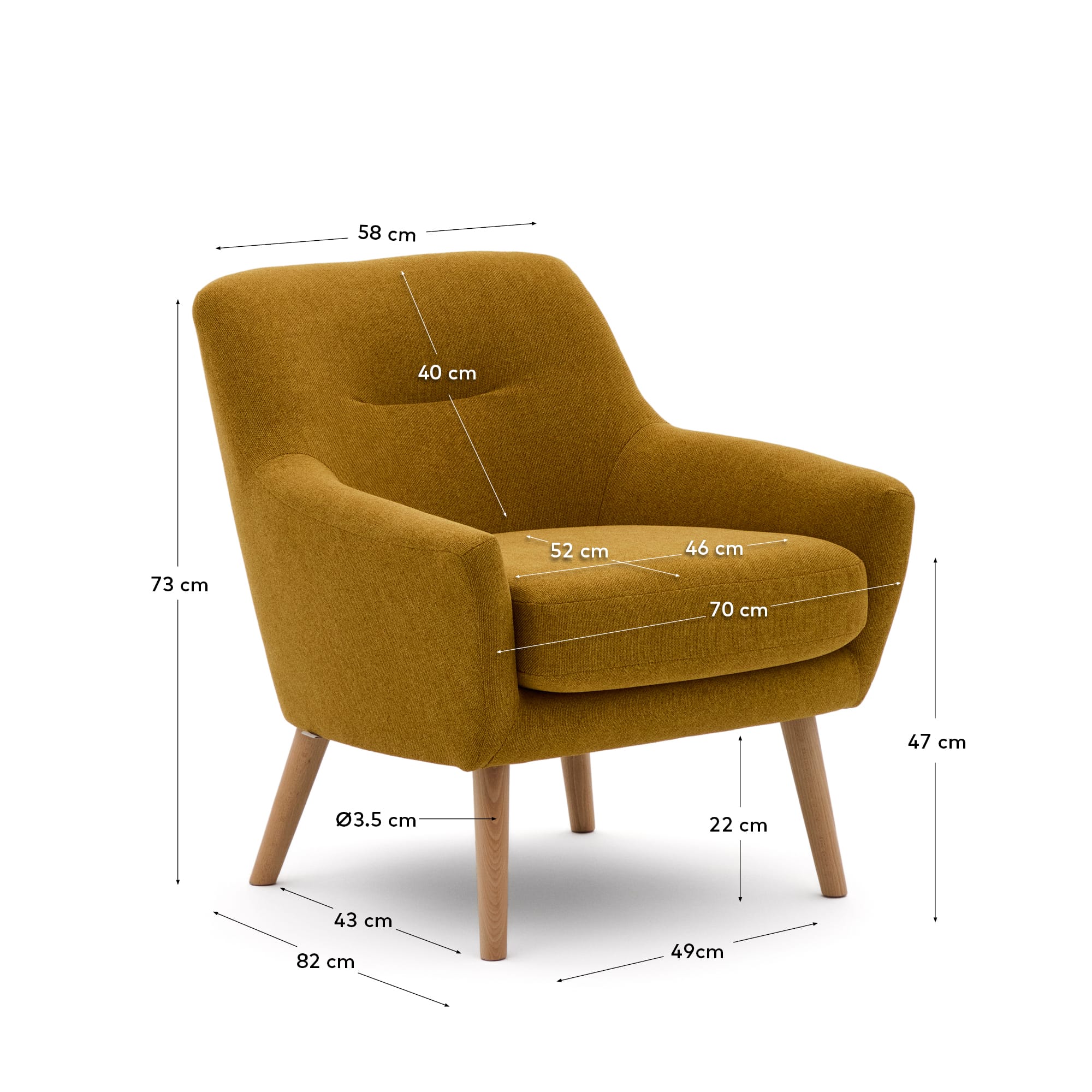 Sessel Candela Farbe Senf in Senfgelb präsentiert im Onlineshop von KAQTU Design AG. Sessel ist von Kave Home